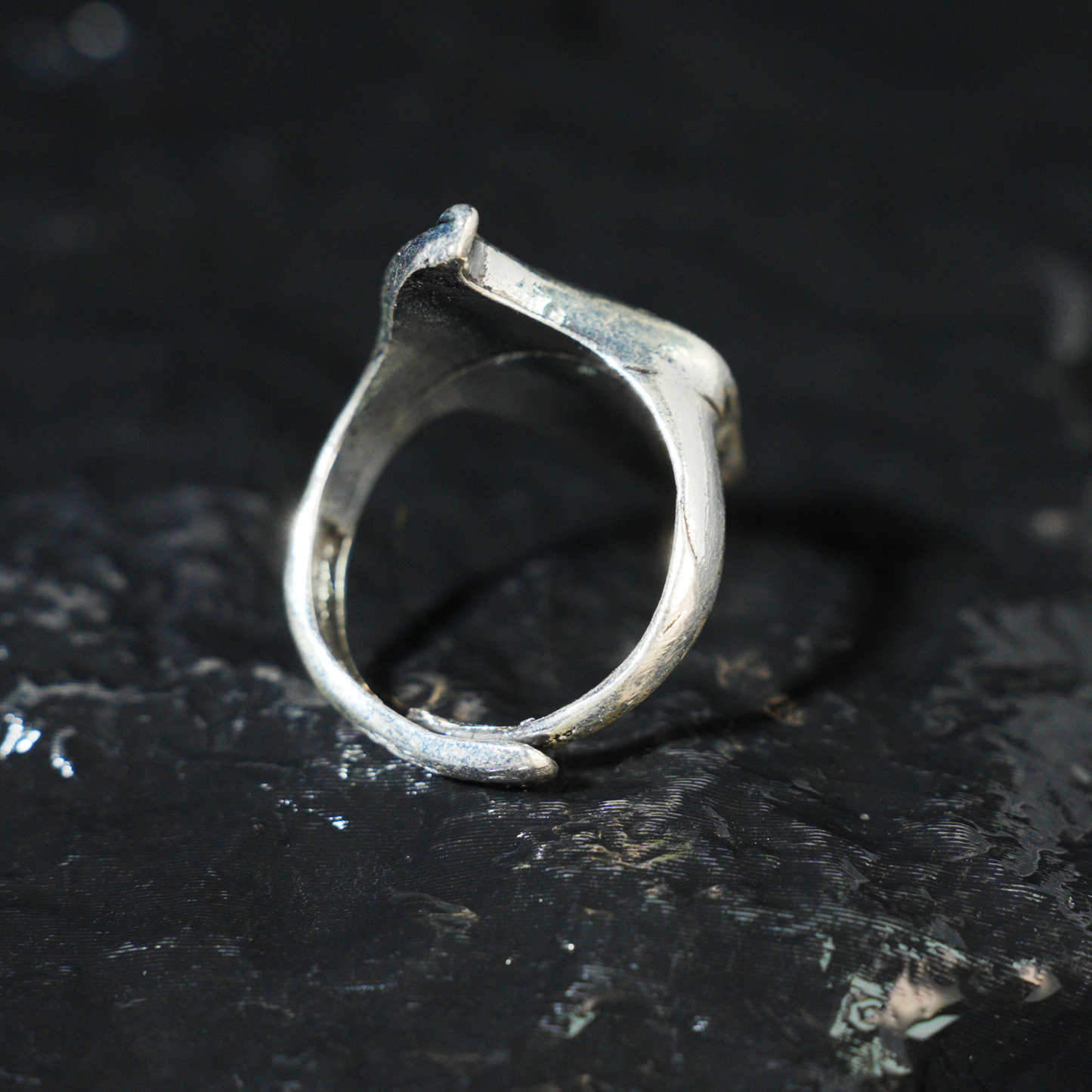 Wing shaped gothic ring with dynamic curves, feathered statement band, mystical guardian style, ideal for bold outfits & symbolic styling