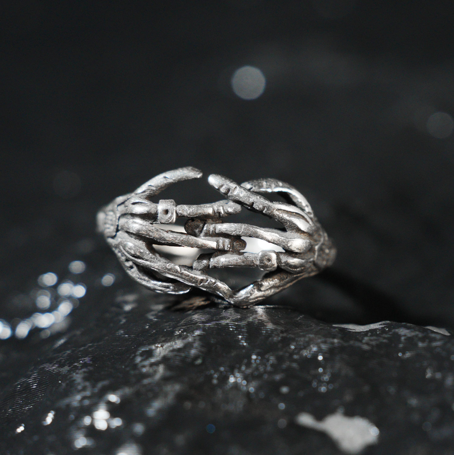 Skeleton Hands Ring, Gothic Horror Style, Statement Adjustable Jewelry for Alternative Fashion Lovers