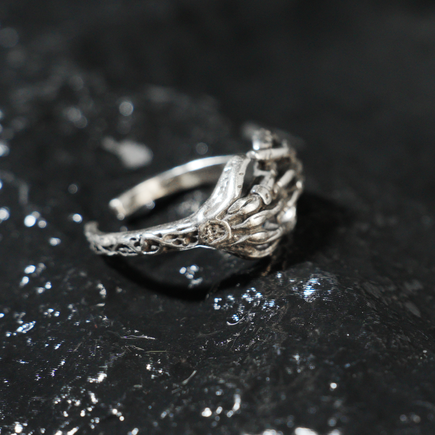 Skeleton Hands Ring, Gothic Horror Style, Statement Adjustable Jewelry for Alternative Fashion Lovers