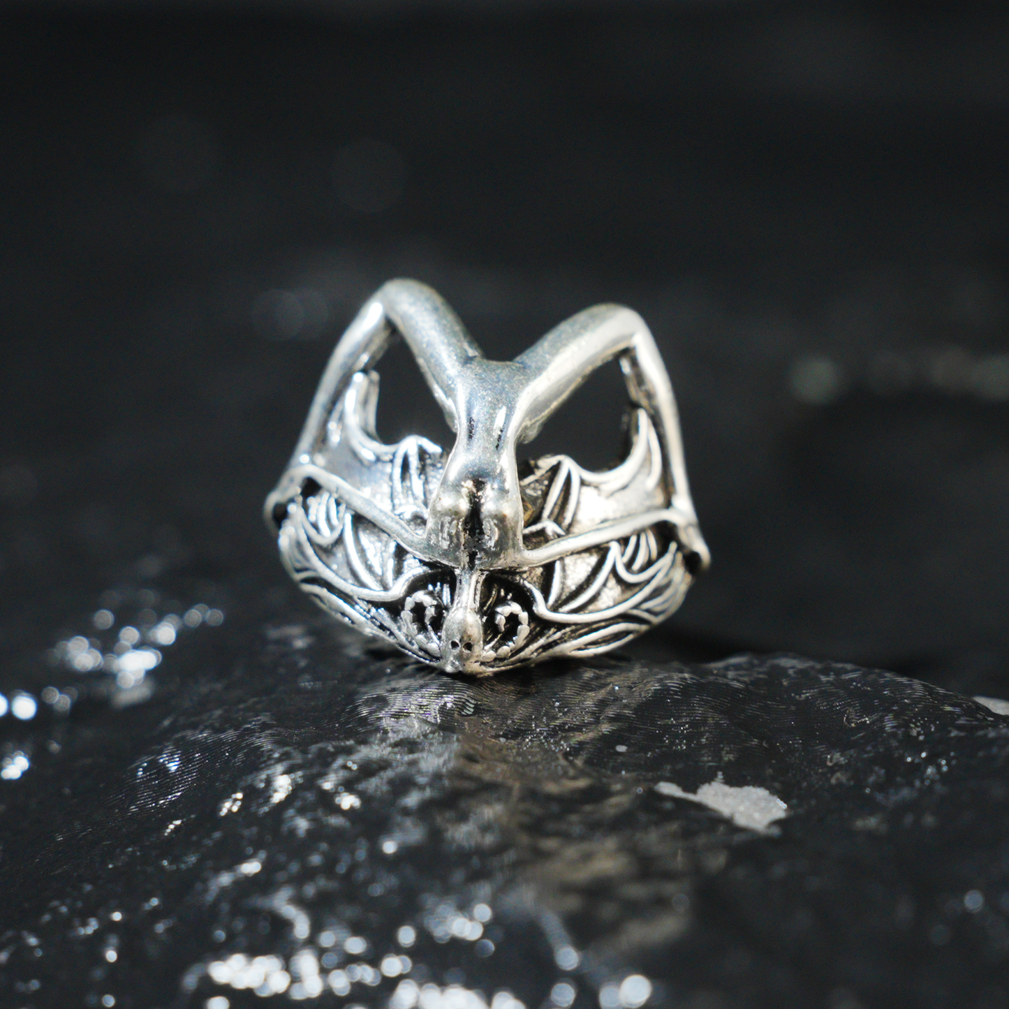 Gothic Bat Wing Goddess Ring,Dark Fantasy Art Jewelry,Spiritual Amulet Design for Gothic Fashion