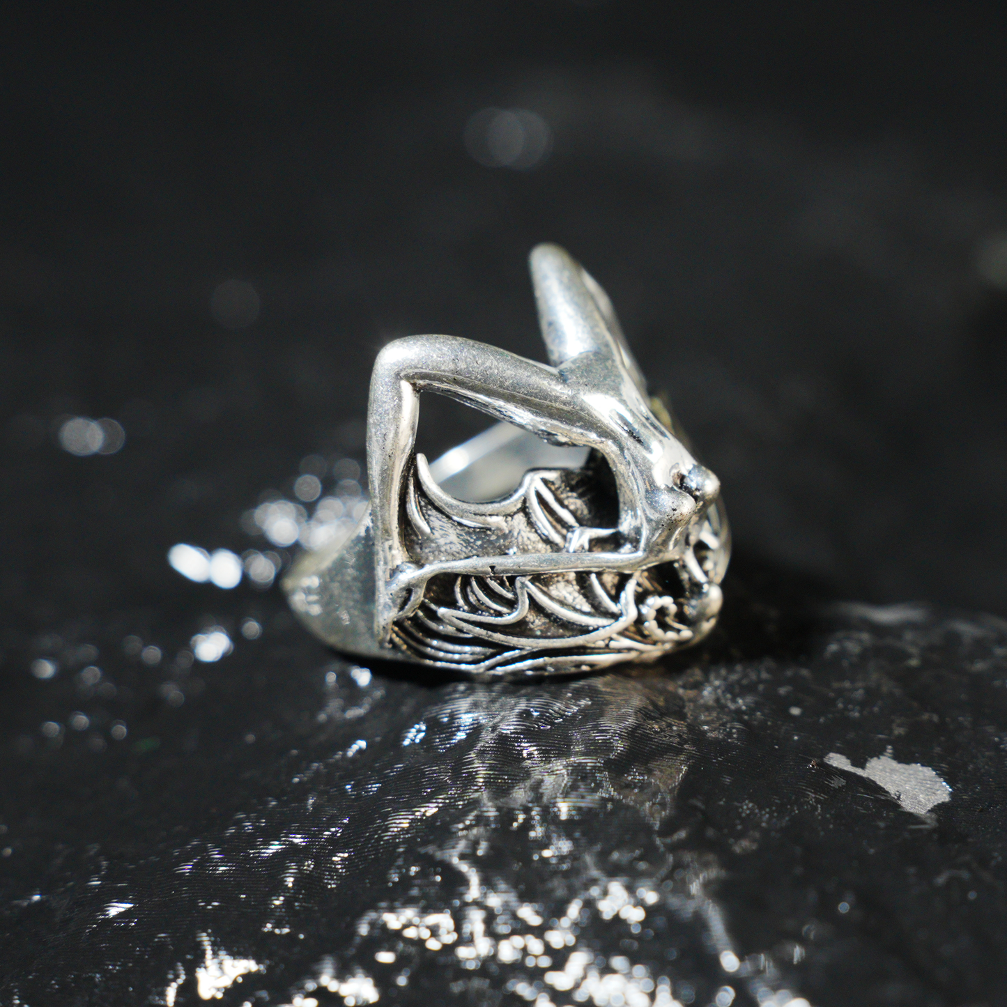 Gothic Bat Wing Goddess Ring,Dark Fantasy Art Jewelry,Spiritual Amulet Design for Gothic Fashion