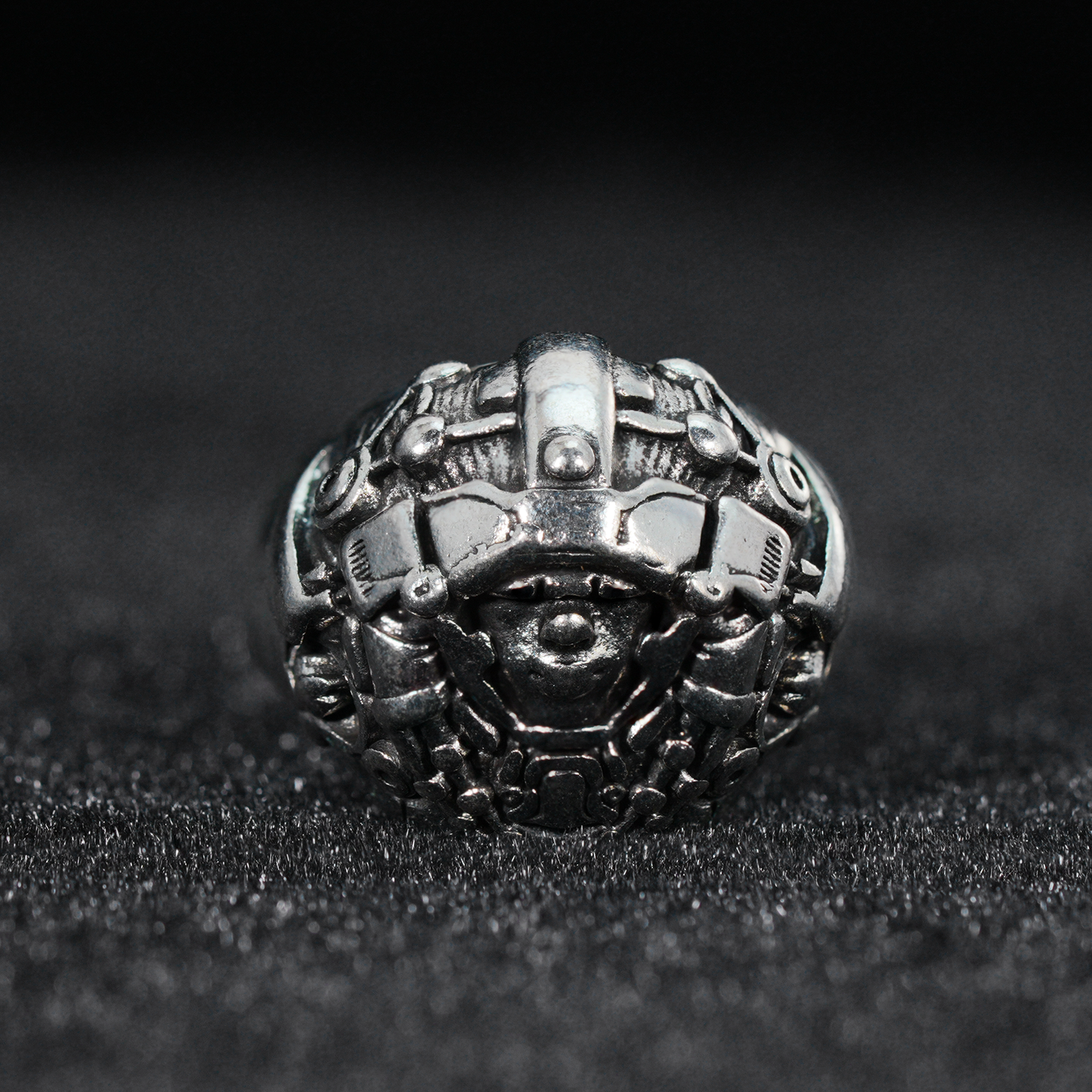 Cyber Warrior Helmet Ring, Mech Head Armor Ring for Men, Cyberpunk Sci-Fi Jewelry