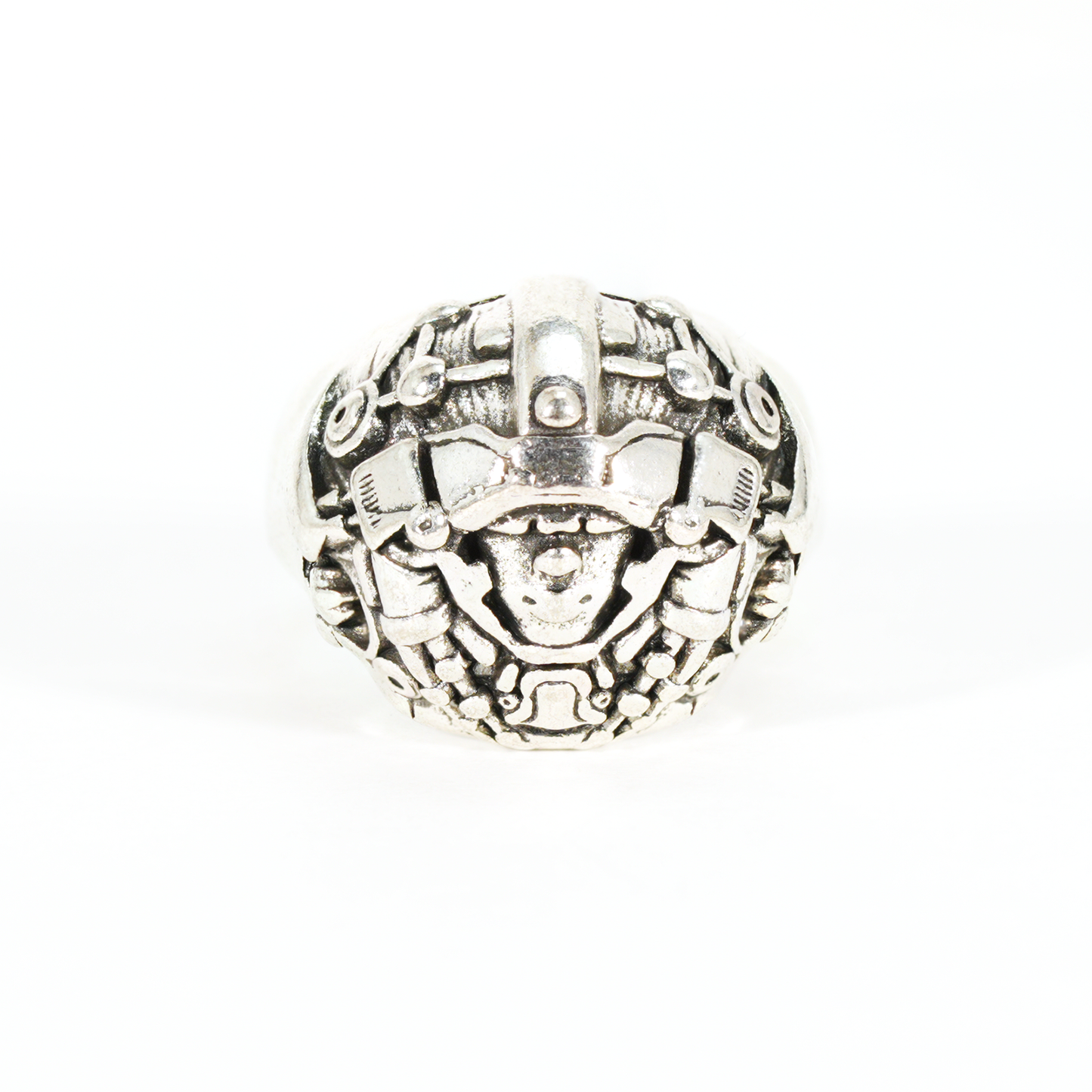 Cyber Warrior Helmet Ring, Mech Head Armor Ring for Men, Cyberpunk Sci-Fi Jewelry