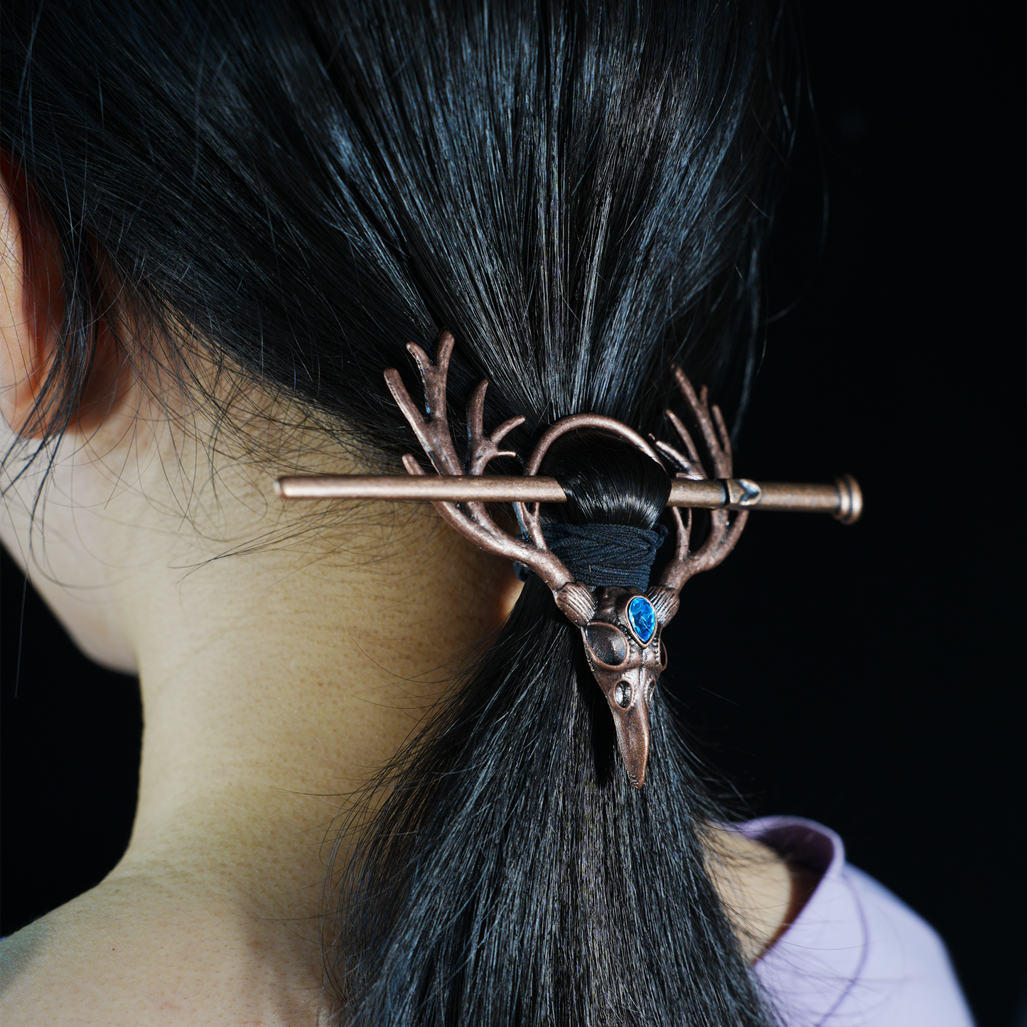 Vintage Mystical Deer Antler Hairpin with Gemstone Accents, Unique Animal Element Hair Clip for Daily and Special Occasions