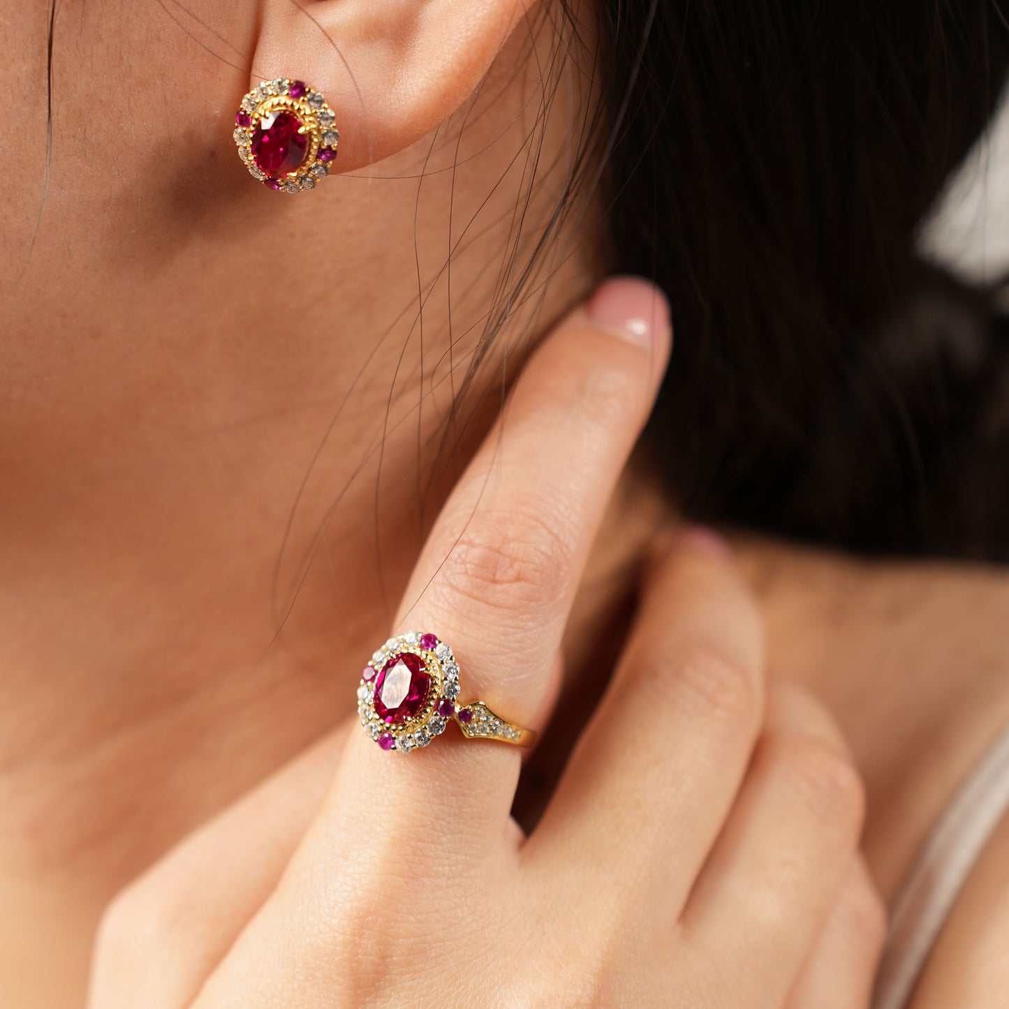 Classic Ruby Ring in Sterling Silver, 18K Gold Plated, Elegant Women’s Gift