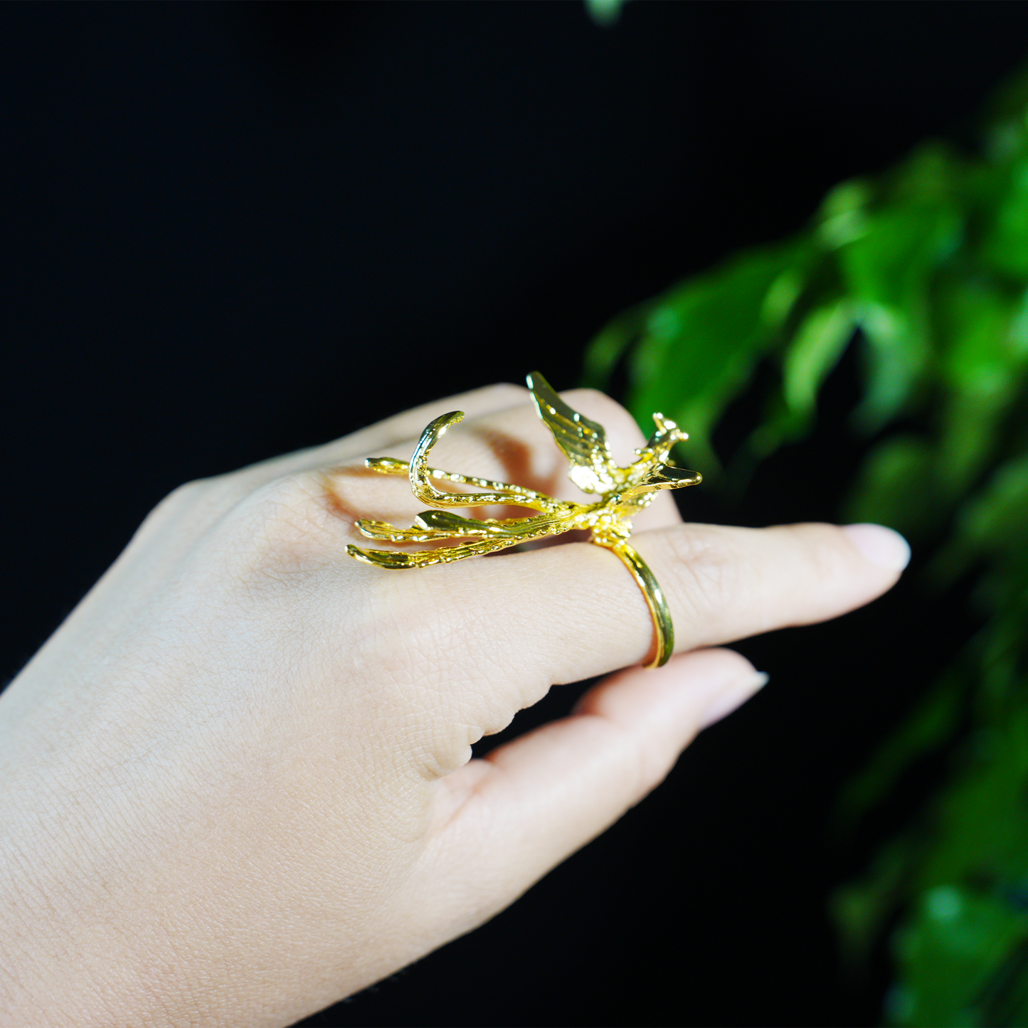 Mythical Phoenix Ring, Gold Bird Statement Jewelry, Artistic Handmade Ring, Fantasy Ring for Women, Spirit Rebirth Symbol