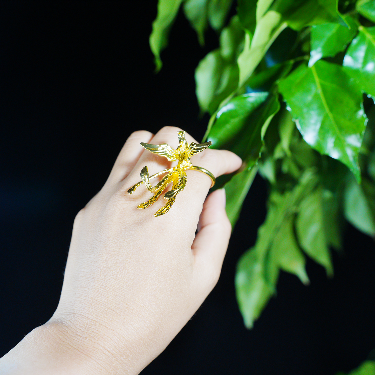 Mythical Phoenix Ring, Gold Bird Statement Jewelry, Artistic Handmade Ring, Fantasy Ring for Women, Spirit Rebirth Symbol