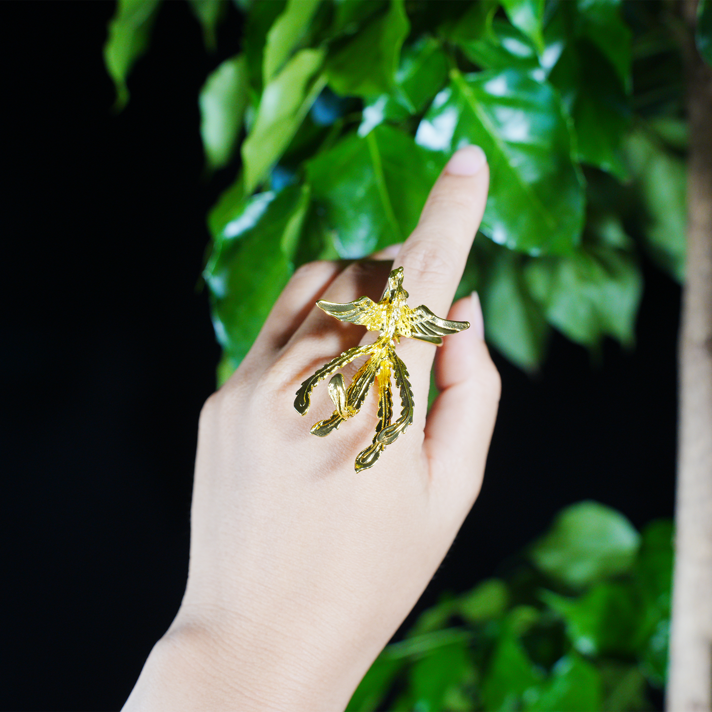 Mythical Phoenix Ring, Gold Bird Statement Jewelry, Artistic Handmade Ring, Fantasy Ring for Women, Spirit Rebirth Symbol