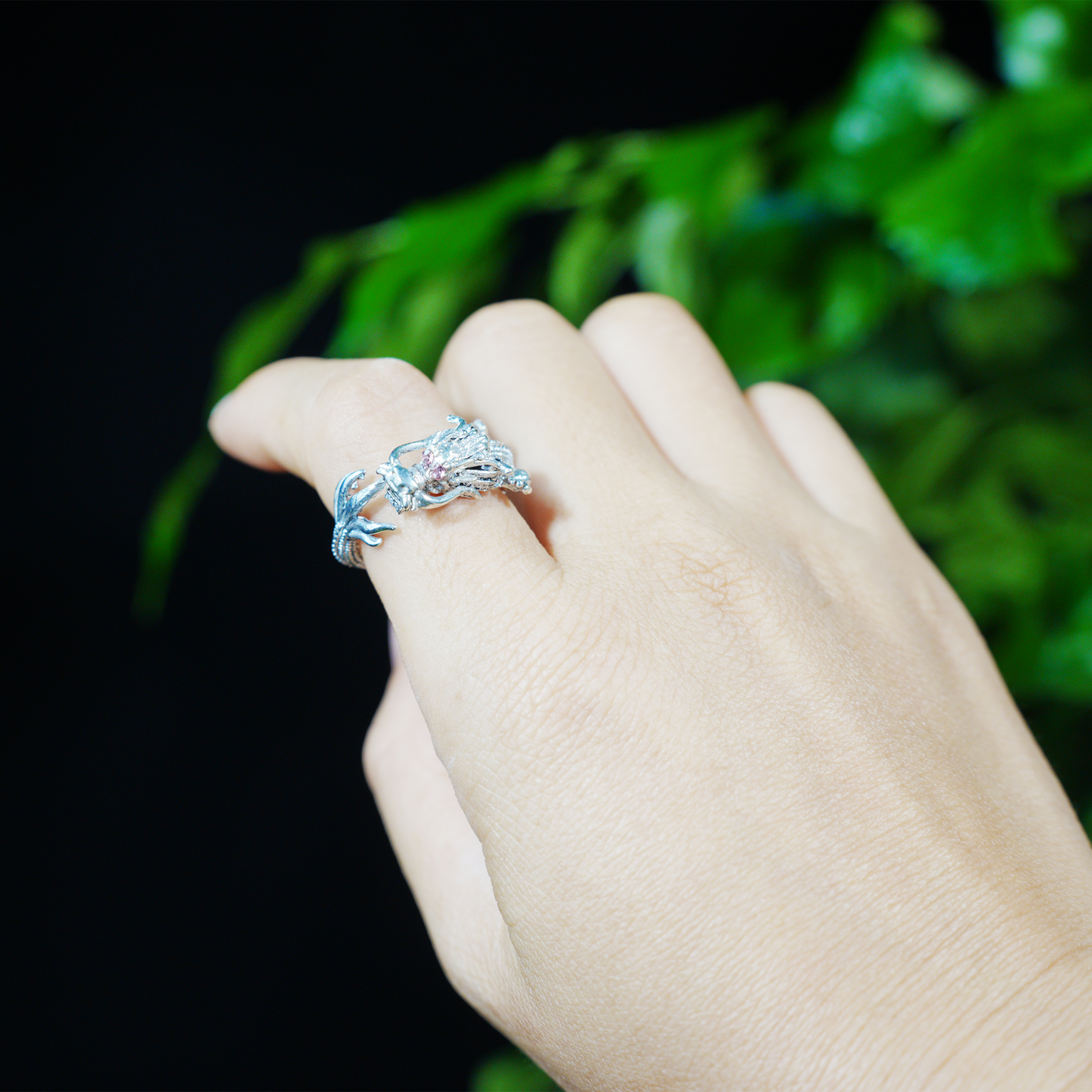 Dragon Ring, Vintage Sculpted Dragon Jewelry, Totem Protection Amulet, Fantasy Gift for Her