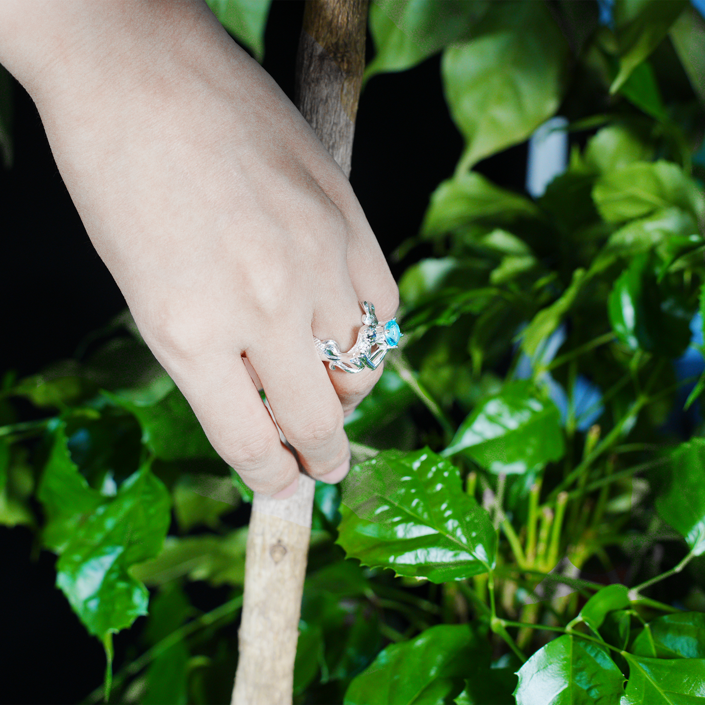 Mermaid Blue Gemstone Ring | Fantasy Ocean Style Handmade Statement Jewelry | Artistic Mermaid Design