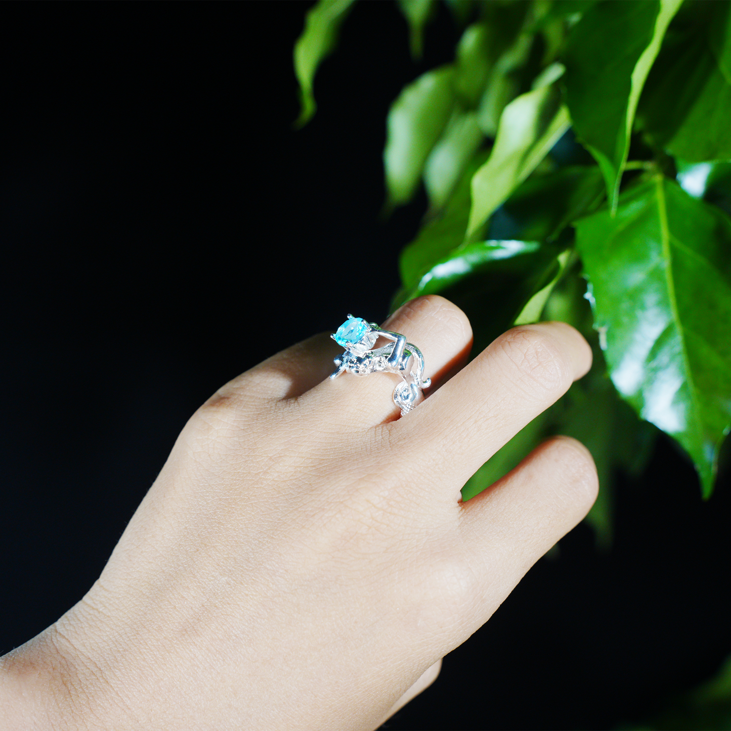 Mermaid Blue Gemstone Ring | Fantasy Ocean Style Handmade Statement Jewelry | Artistic Mermaid Design