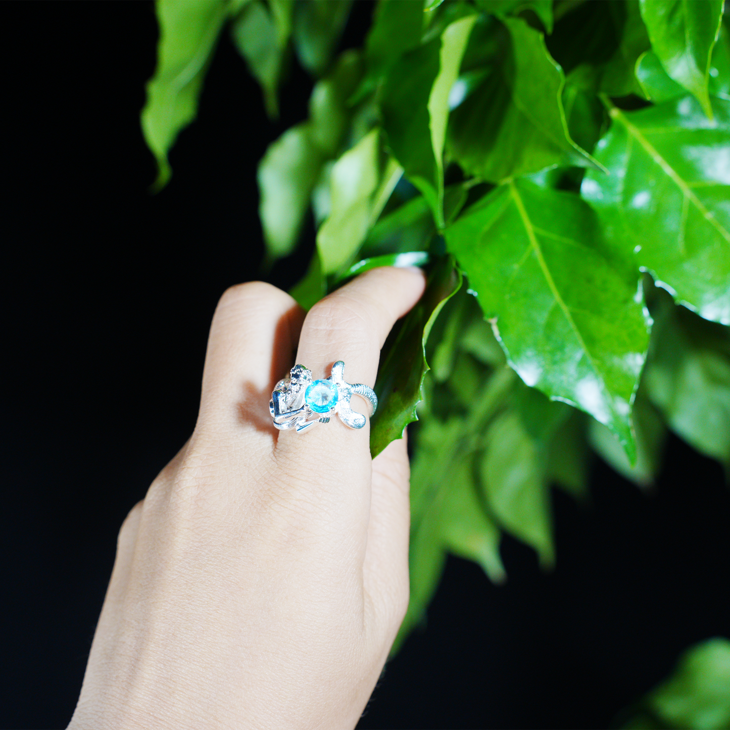 Mermaid Blue Gemstone Ring | Fantasy Ocean Style Handmade Statement Jewelry | Artistic Mermaid Design