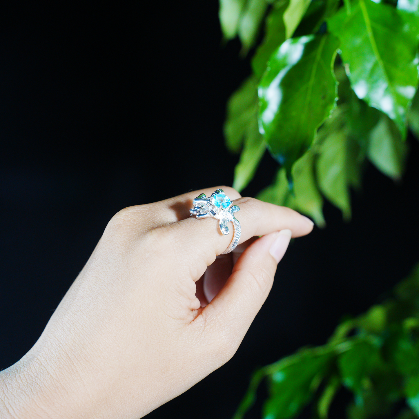 Mermaid Blue Gemstone Ring | Fantasy Ocean Style Handmade Statement Jewelry | Artistic Mermaid Design