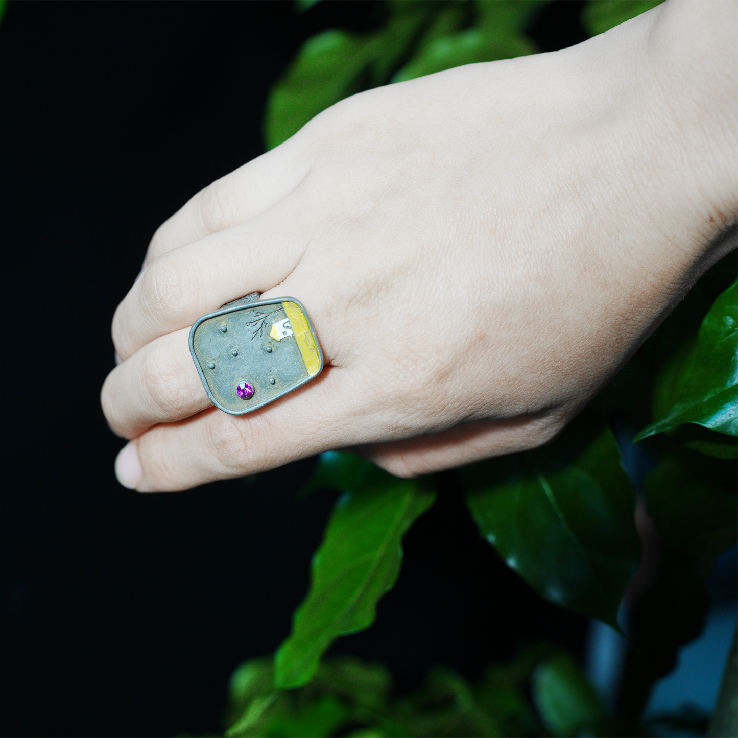 Night Cottage Scene Ring, Hand-Painted Landscape Jewelry, Artistic Statement Ring, Minimalist Healing Design
