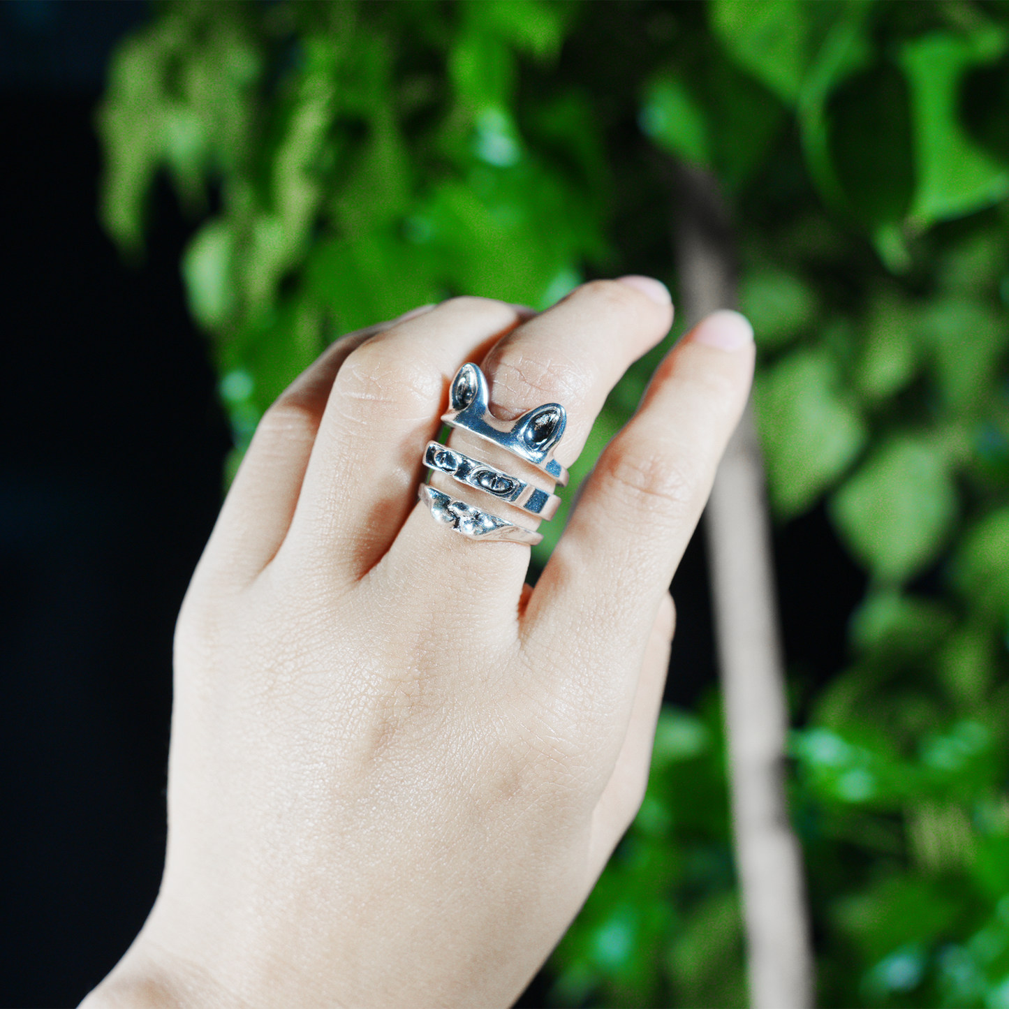 Cat Ring Set, 3 Stackable Cat Face Rings, Totem Animal Jewelry, Bold Gothic Style for Daily Wear & Statement Looks
