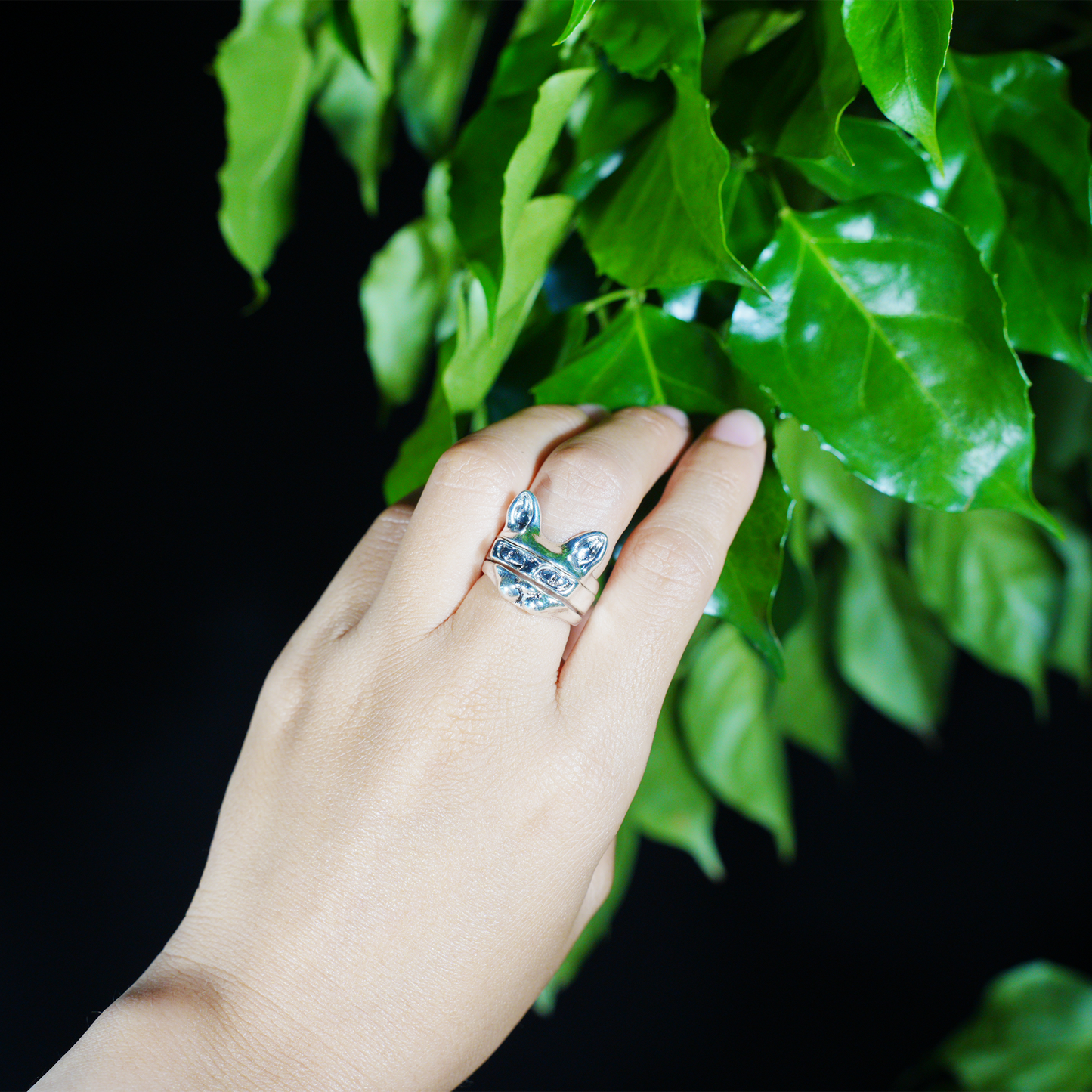 Cat Ring Set, 3 Stackable Cat Face Rings, Totem Animal Jewelry, Bold Gothic Style for Daily Wear & Statement Looks