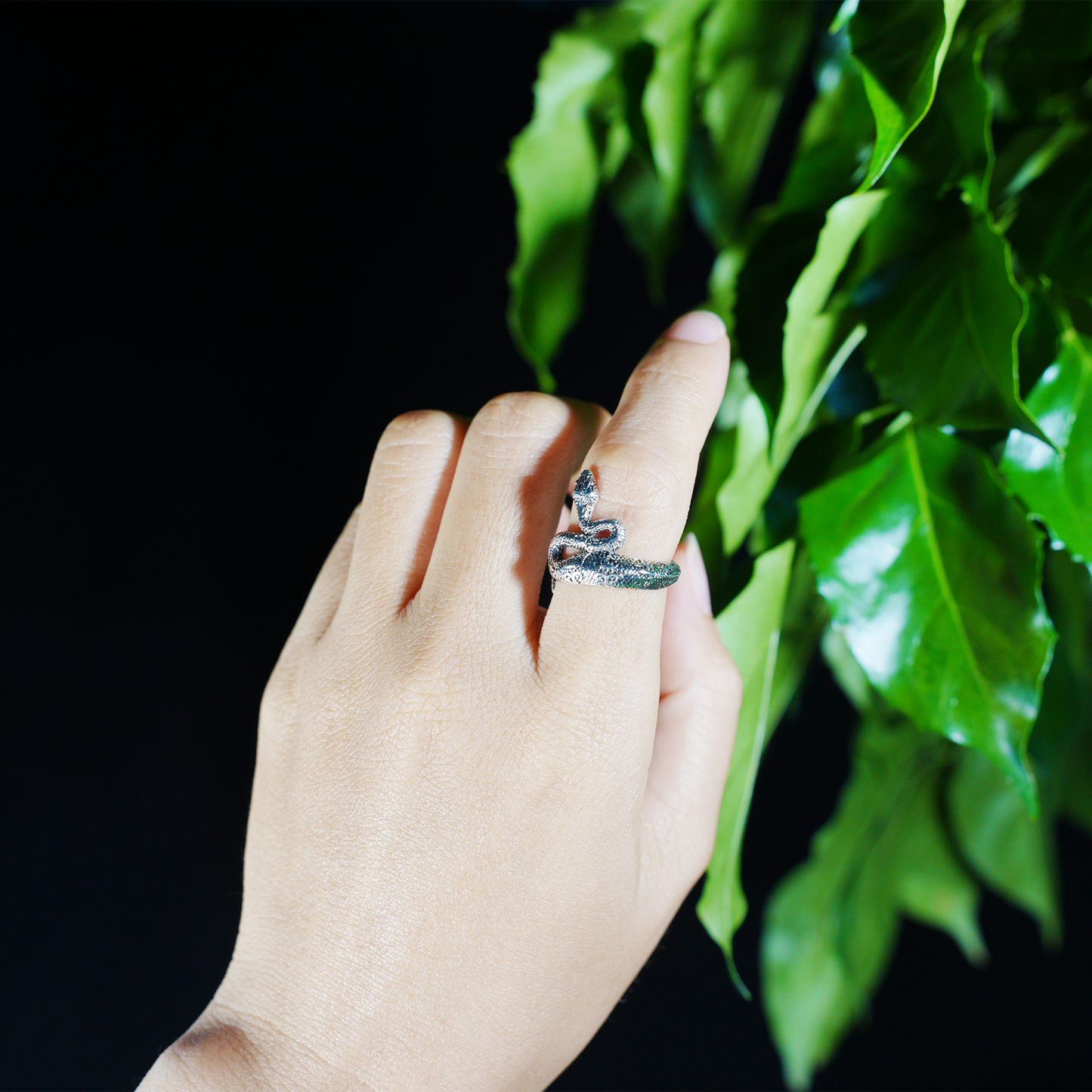 Coiled Snake Ring, Textured Reptile Pattern, Totem Style Open Band for Men & Women