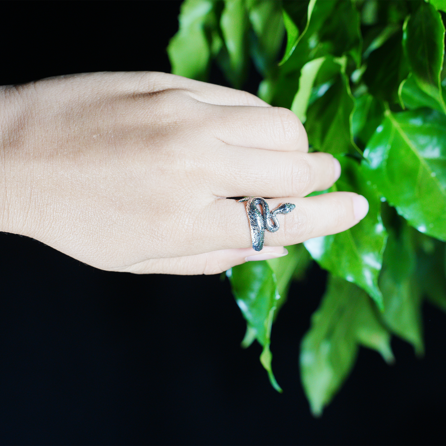 Coiled Snake Ring, Textured Reptile Pattern, Totem Style Open Band for Men & Women