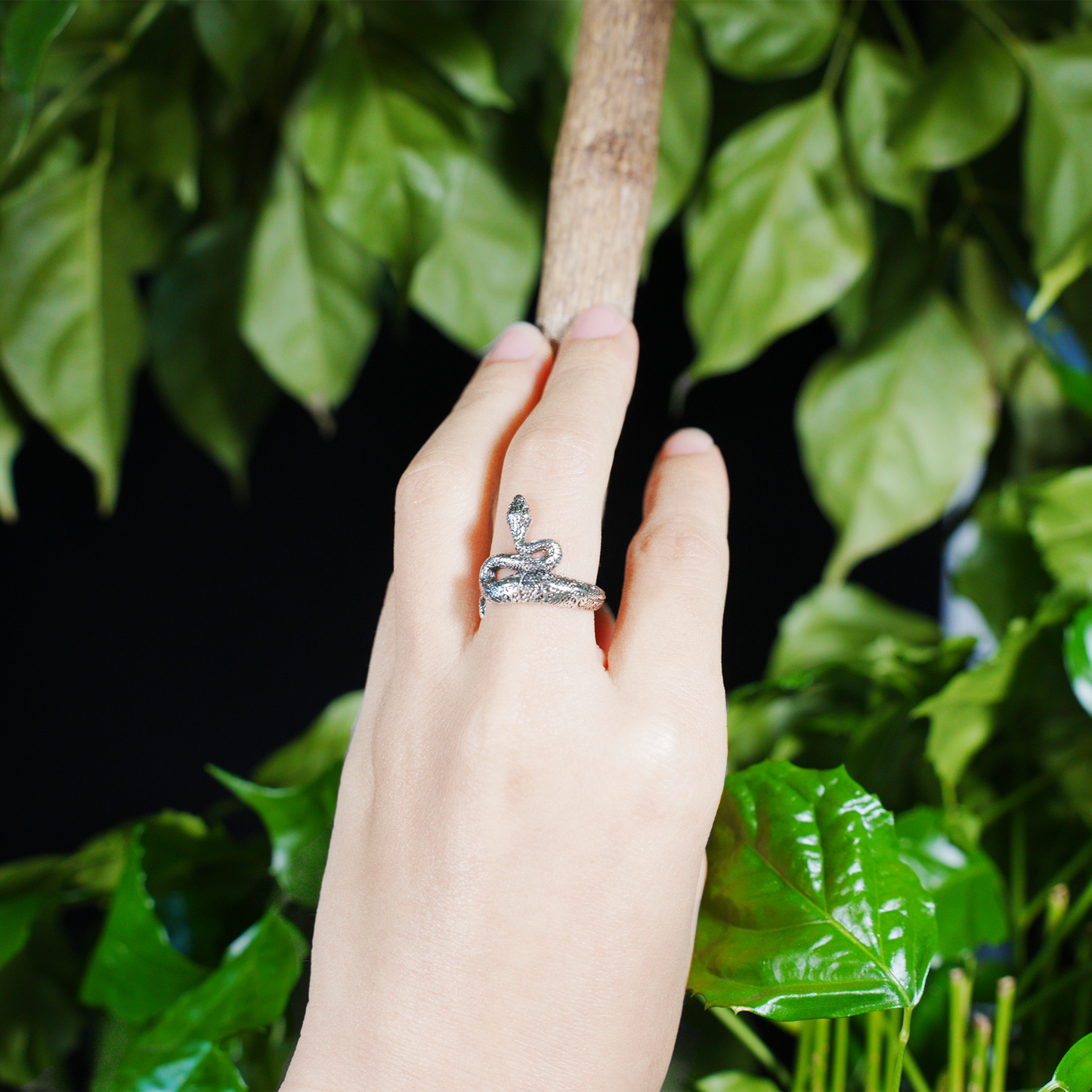 Coiled Snake Ring, Textured Reptile Pattern, Totem Style Open Band for Men & Women