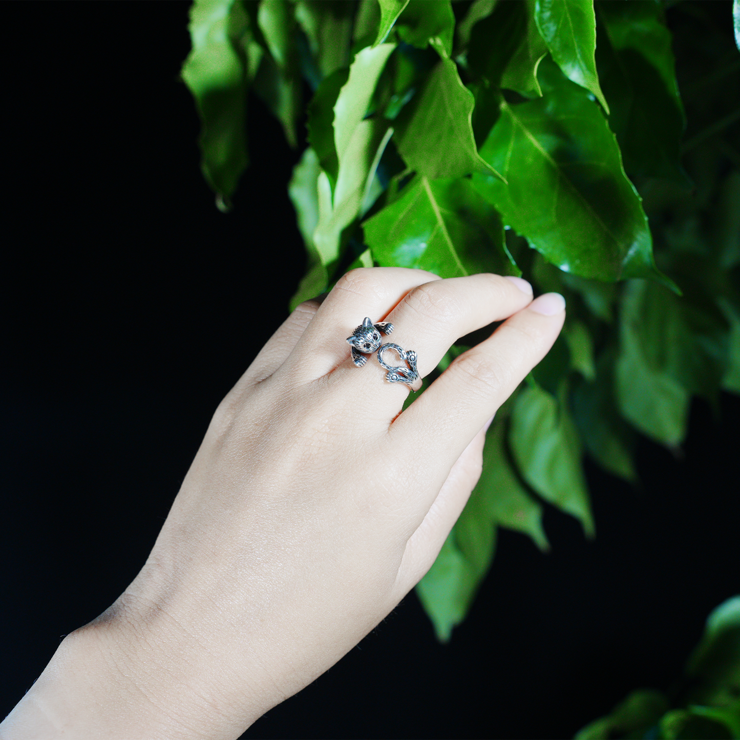 Playful Cat Ring | Whimsical Animal Jewelry | Gothic Cute Cat Band for Animal Lovers