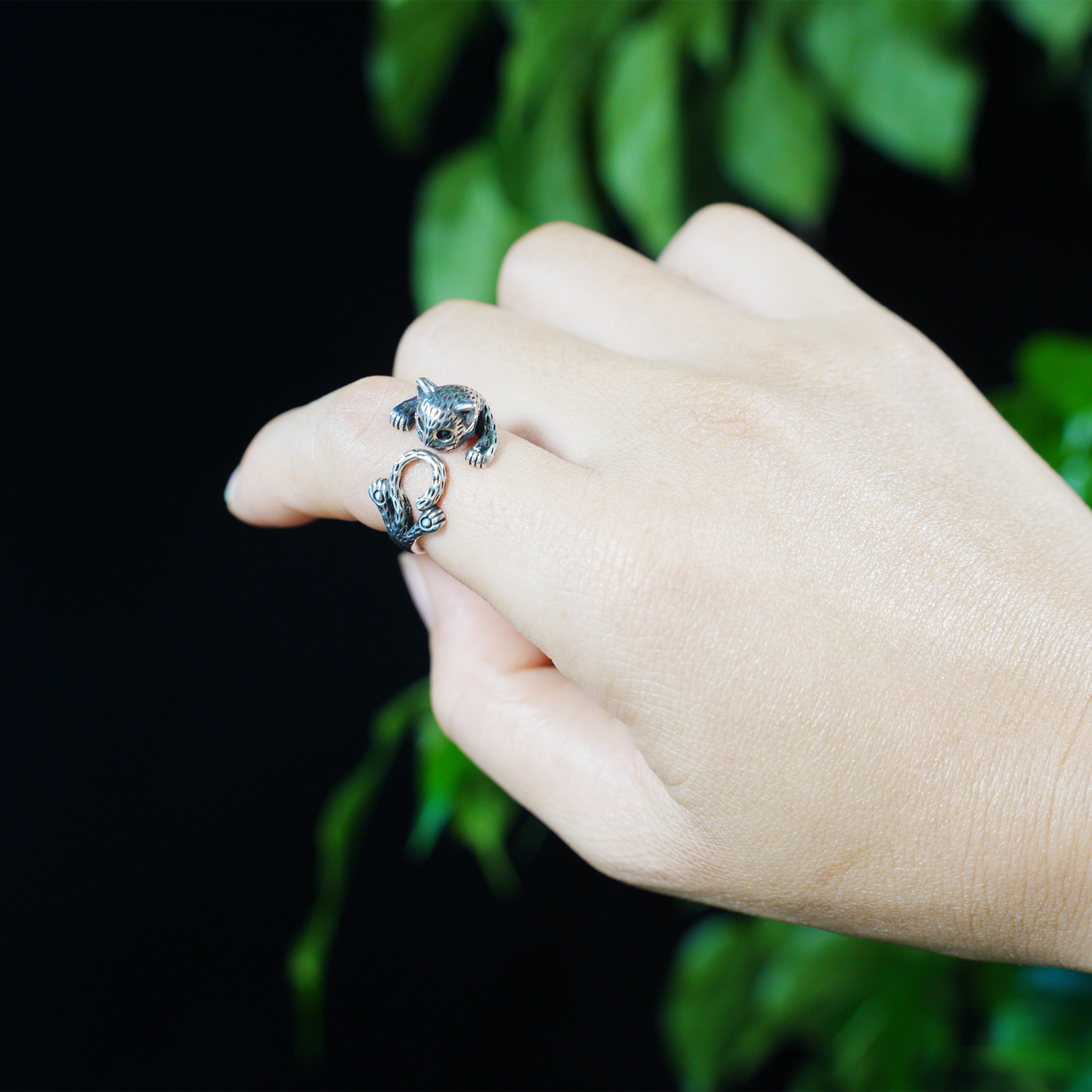 Playful Cat Ring | Whimsical Animal Jewelry | Gothic Cute Cat Band for Animal Lovers
