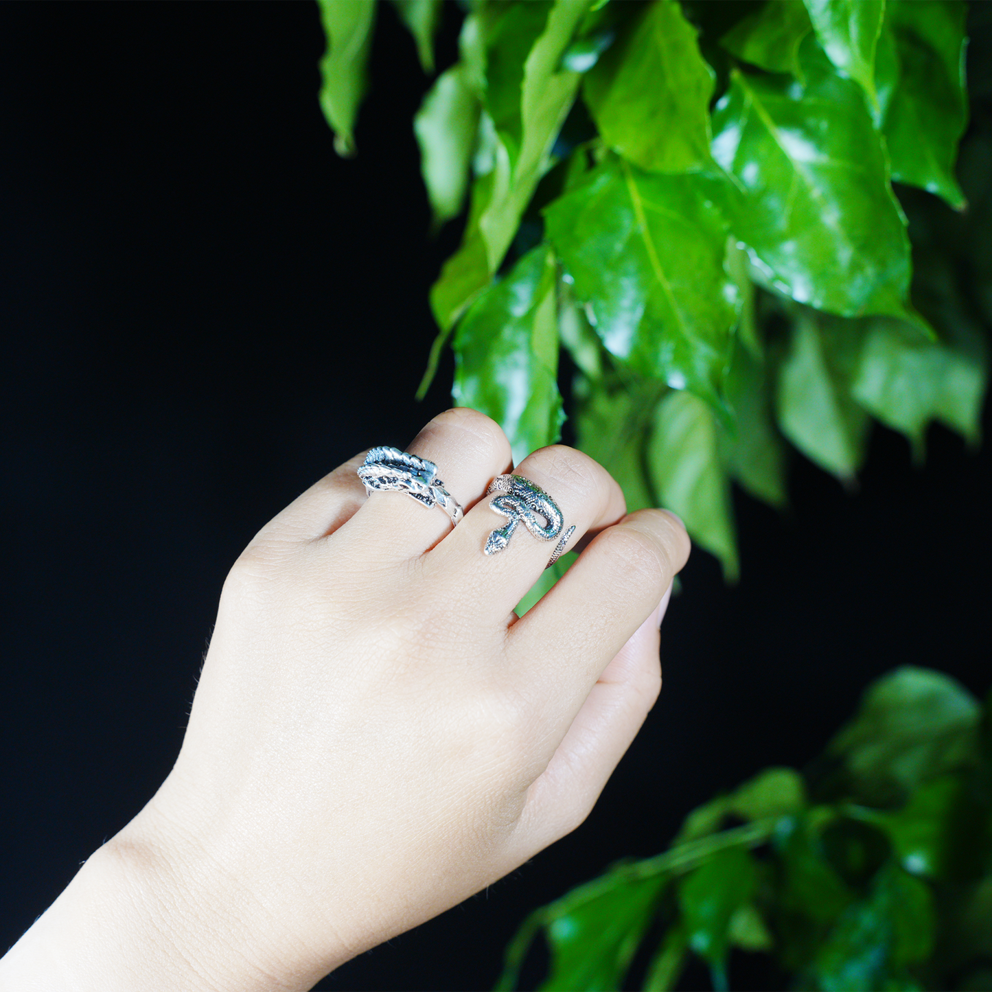Coiled Snake Ring, Textured Reptile Pattern, Totem Style Open Band for Men & Women