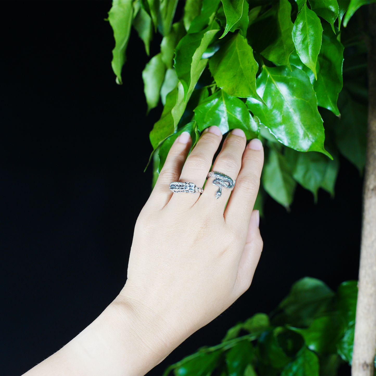 Coiled Snake Ring, Textured Reptile Pattern, Totem Style Open Band for Men & Women