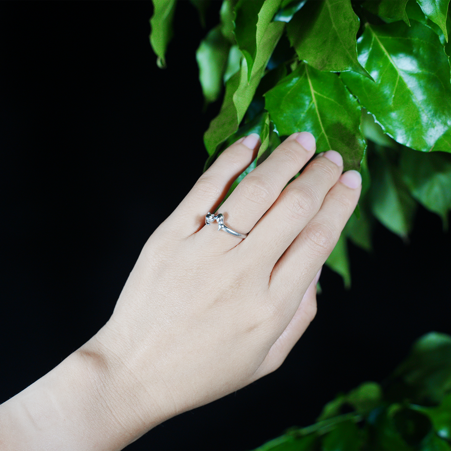 Kissing Cat & Dog Ring, Silver Minimalist Open Band, Cute Animal Couple Ring