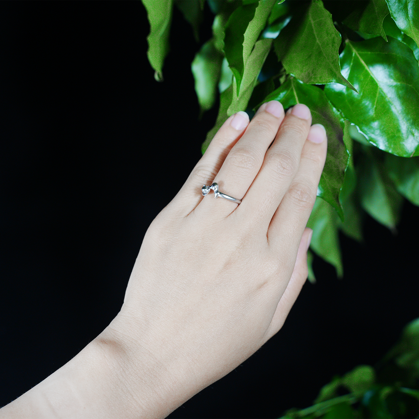 Kissing Cat & Dog Ring, Silver Minimalist Open Band, Cute Animal Couple Ring