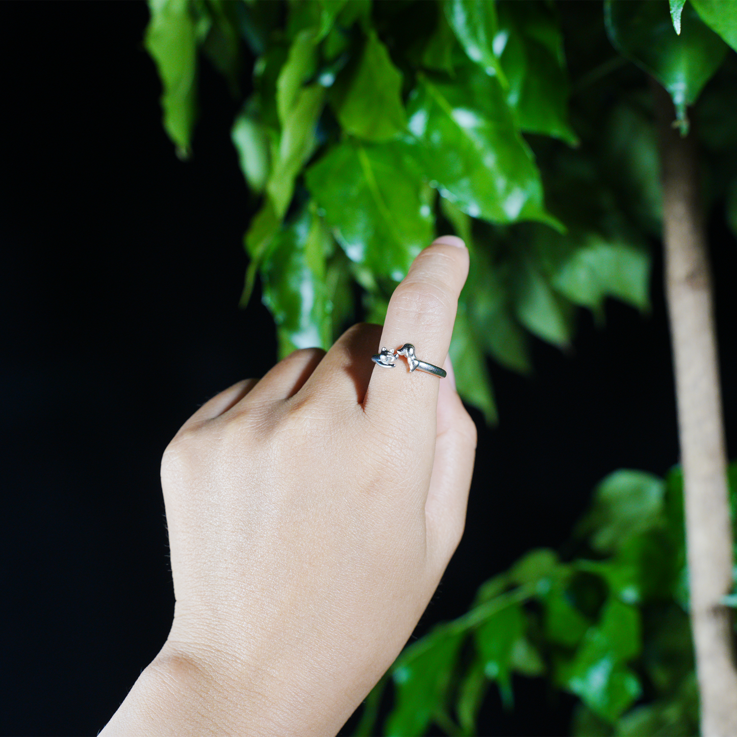 Kissing Cat & Dog Ring, Silver Minimalist Open Band, Cute Animal Couple Ring