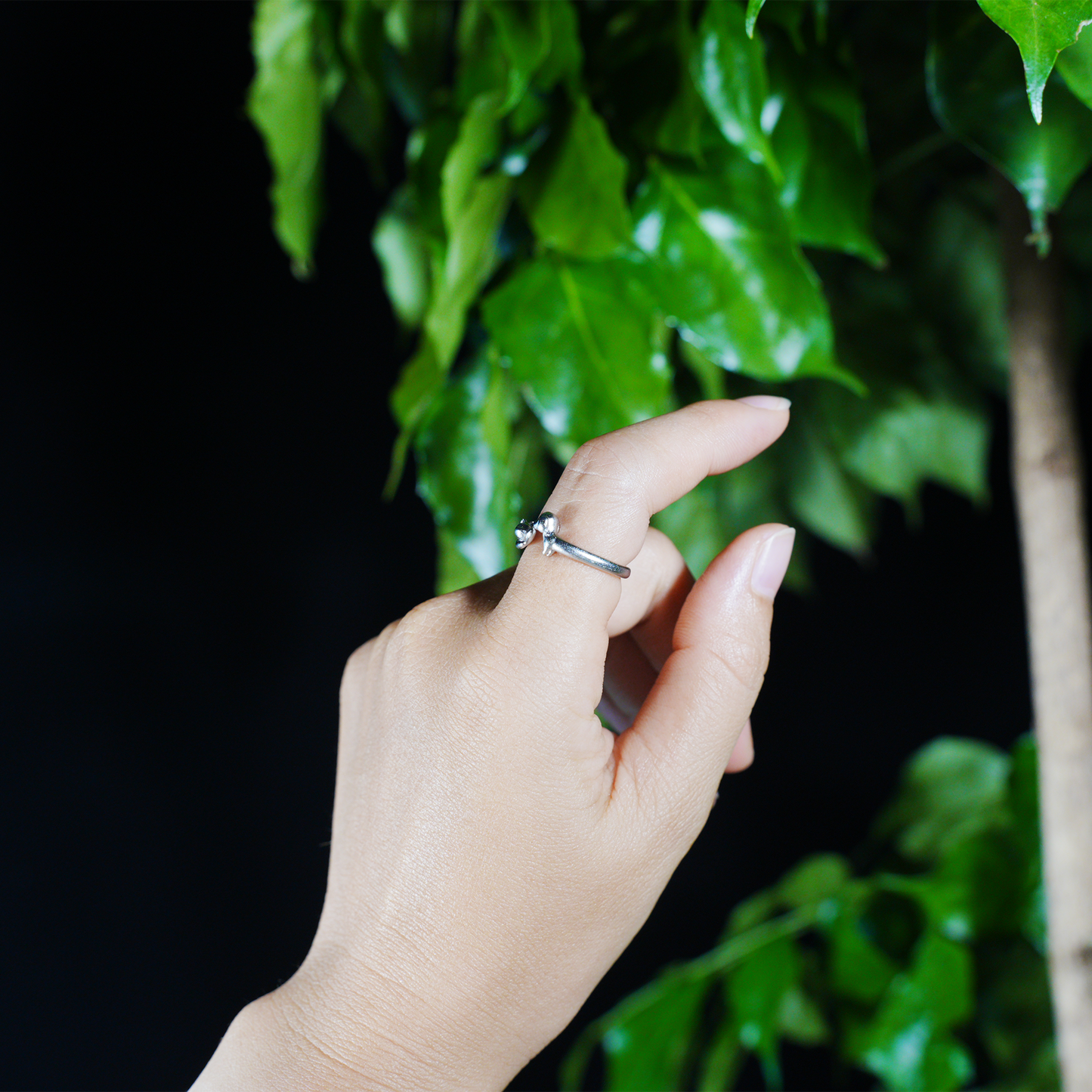 Kissing Cat & Dog Ring, Silver Minimalist Open Band, Cute Animal Couple Ring