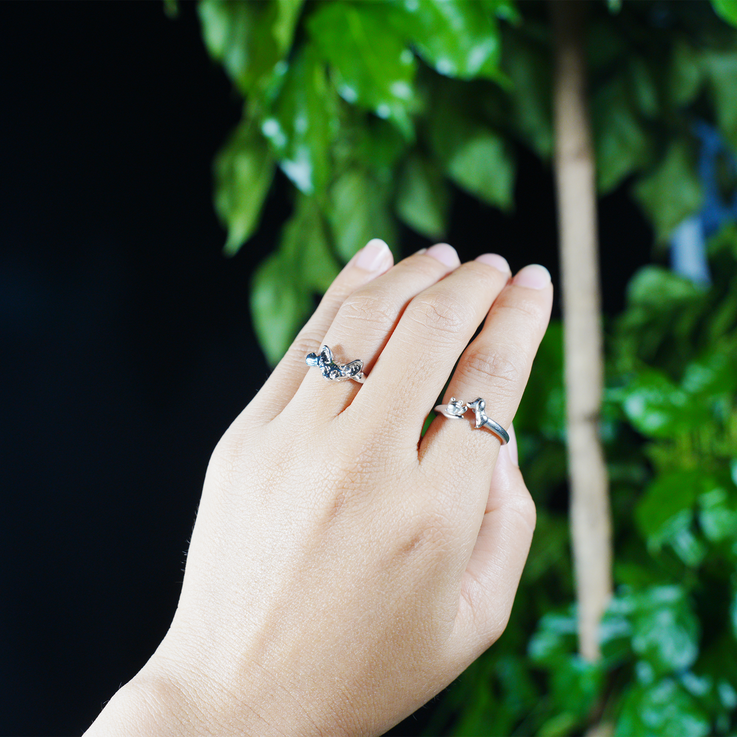 Kissing Cat & Dog Ring, Silver Minimalist Open Band, Cute Animal Couple Ring