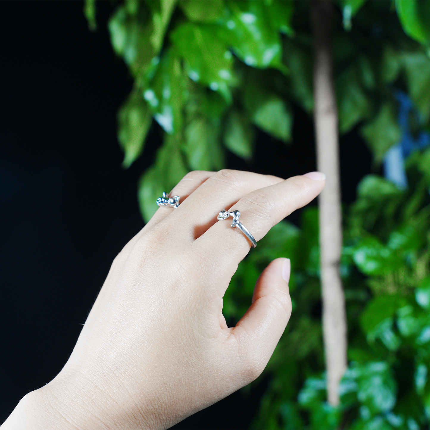 Kissing Cat & Dog Ring, Silver Minimalist Open Band, Cute Animal Couple Ring