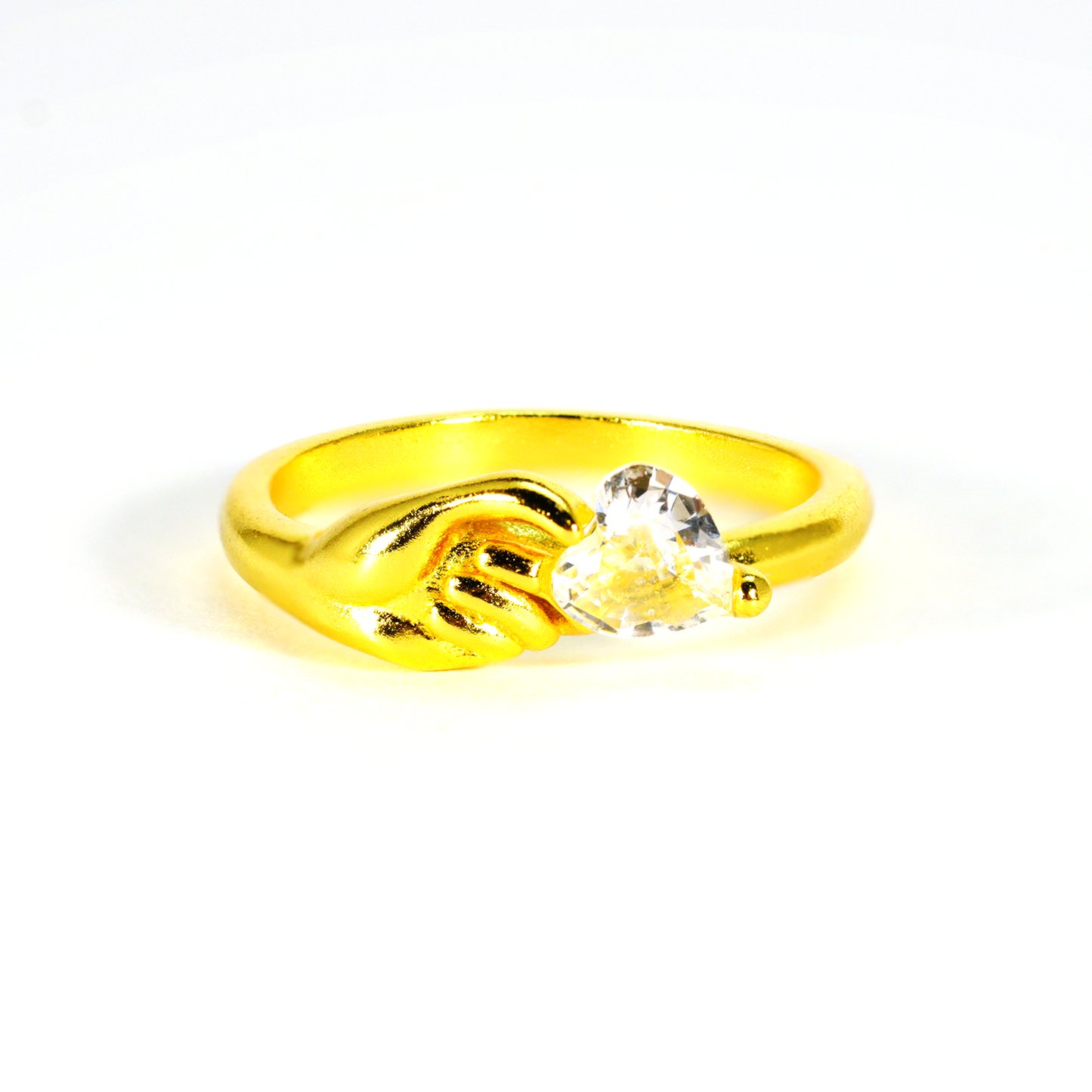 Goldener Hand hält Herzring | Minimalistischer Liebesgesten-Paarring | Romantisches Geschenk für Sie