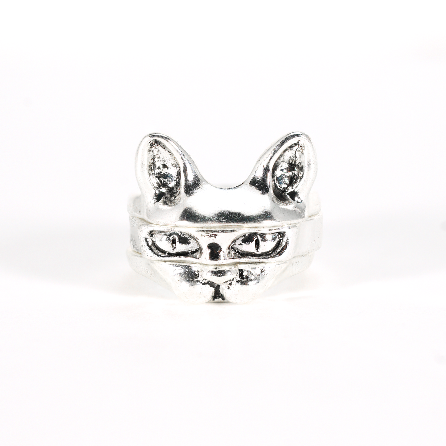 Cat Ring Set, 3 Stackable Cat Face Rings, Totem Animal Jewelry, Bold Gothic Style for Daily Wear & Statement Looks