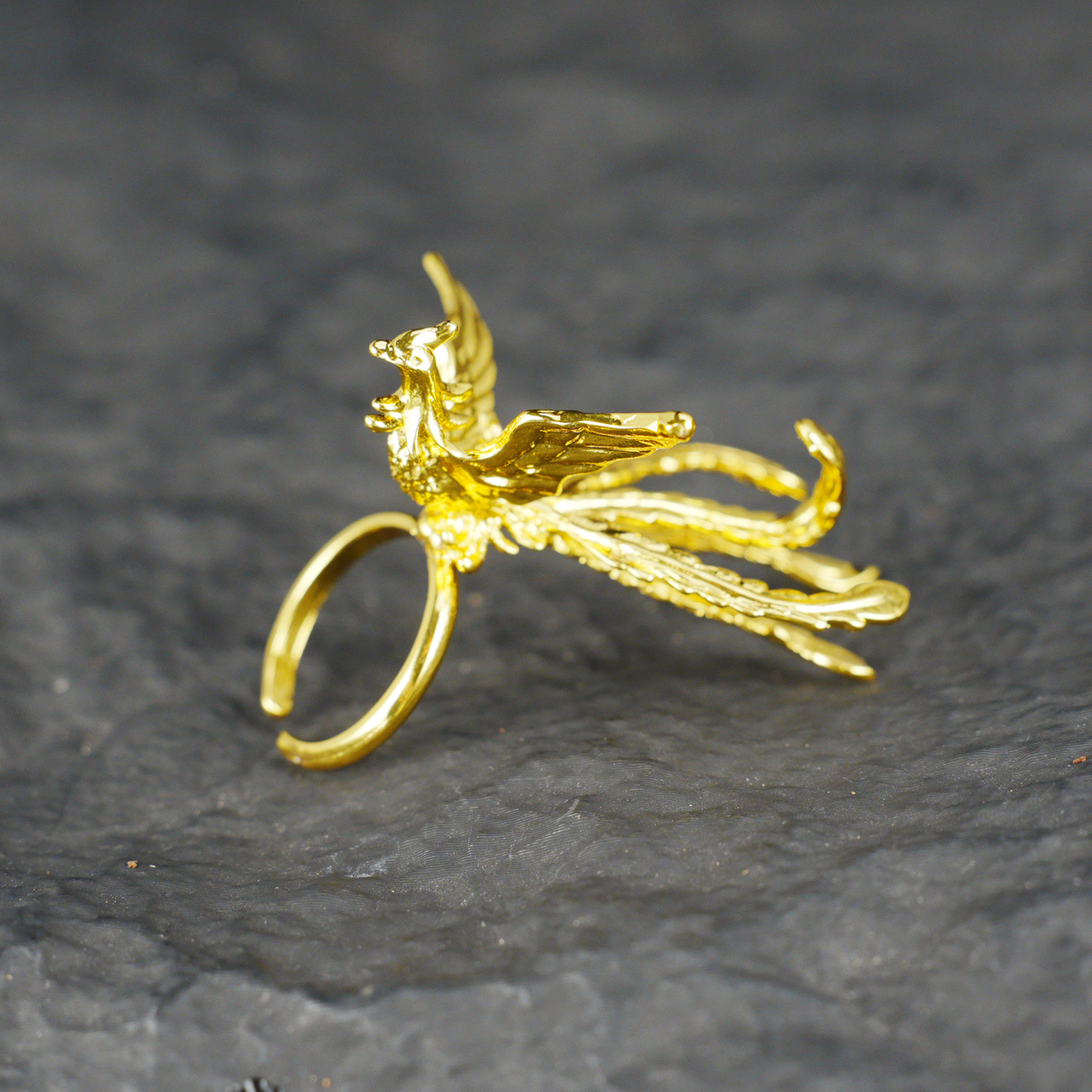 Mythical Phoenix Ring, Gold Bird Statement Jewelry, Artistic Handmade Ring, Fantasy Ring for Women, Spirit Rebirth Symbol