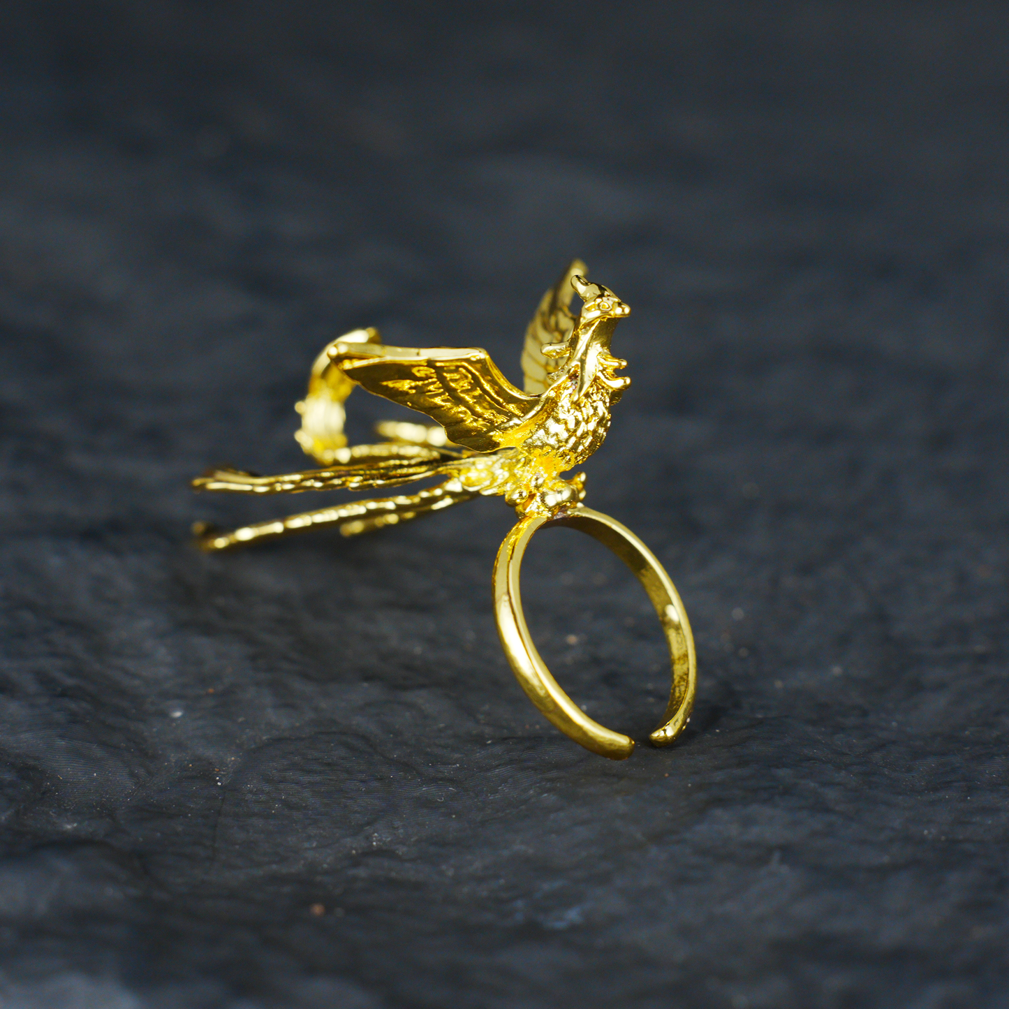 Mythical Phoenix Ring, Gold Bird Statement Jewelry, Artistic Handmade Ring, Fantasy Ring for Women, Spirit Rebirth Symbol