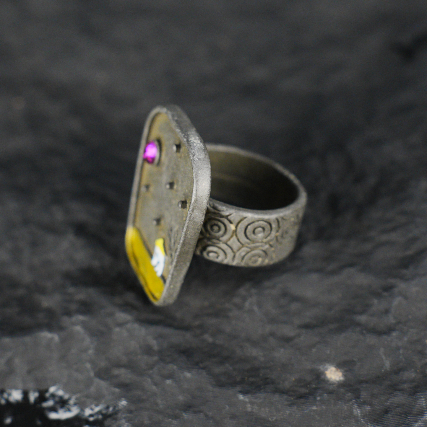 Night Cottage Scene Ring, Hand-Painted Landscape Jewelry, Artistic Statement Ring, Minimalist Healing Design