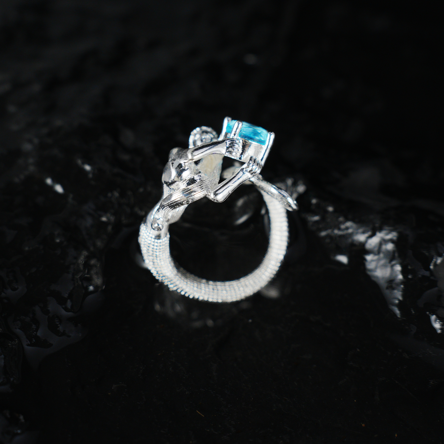 Mermaid Blue Gemstone Ring | Fantasy Ocean Style Handmade Statement Jewelry | Artistic Mermaid Design