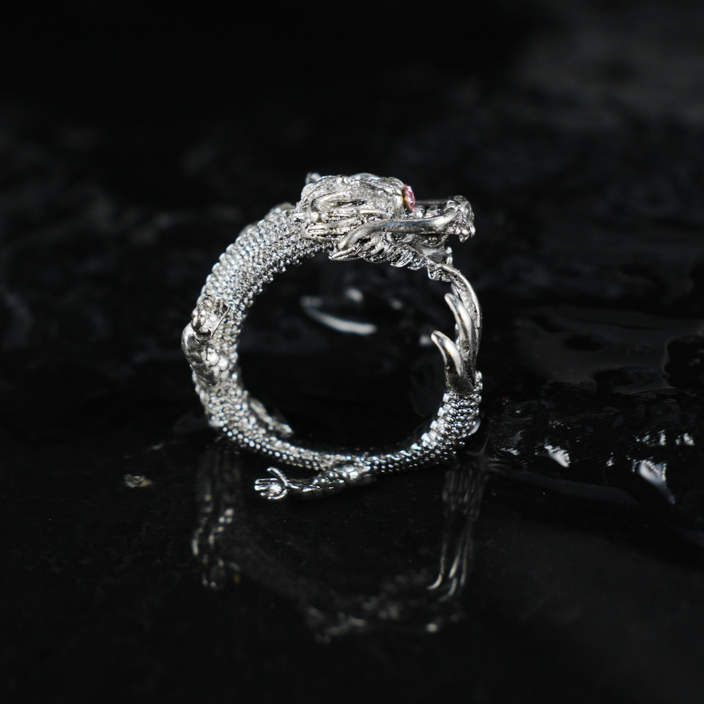 Dragon Ring, Vintage Sculpted Dragon Jewelry, Totem Protection Amulet, Fantasy Gift for Her