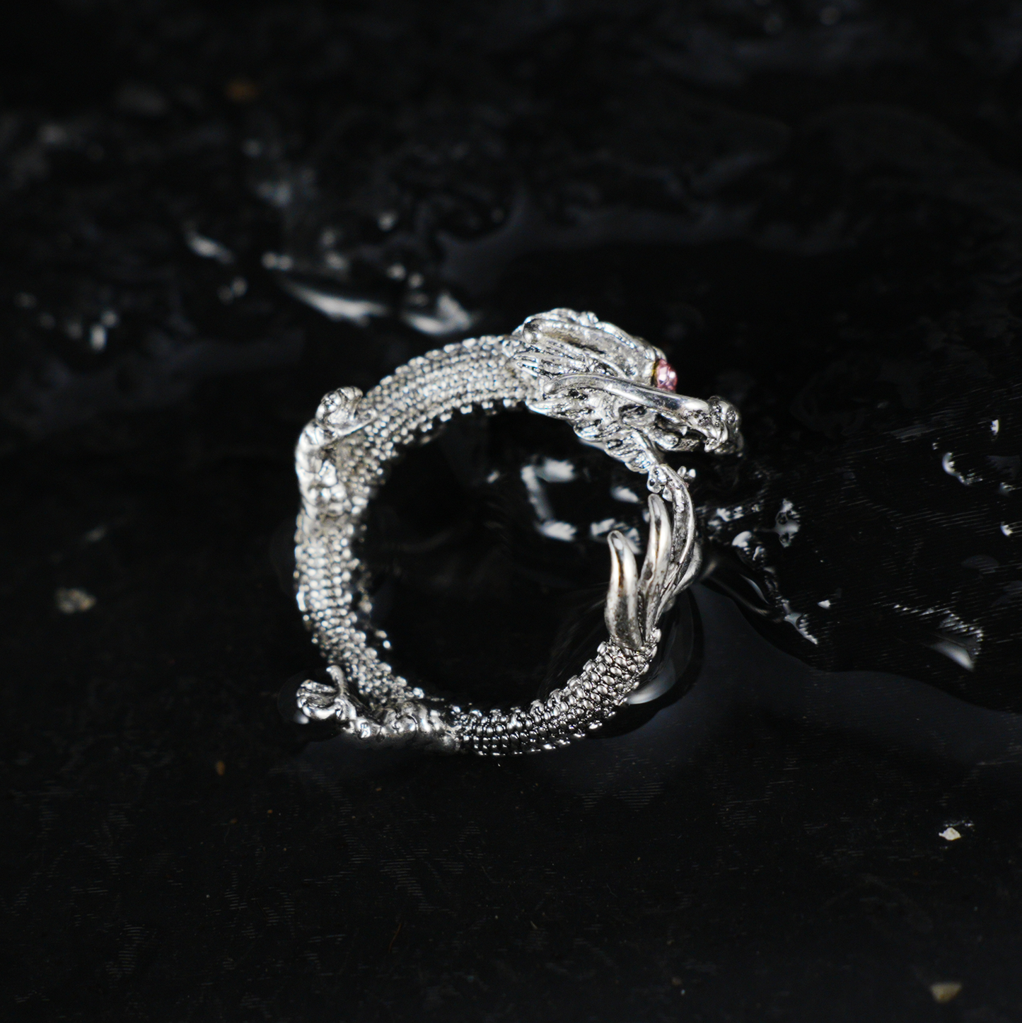 Dragon Ring, Vintage Sculpted Dragon Jewelry, Totem Protection Amulet, Fantasy Gift for Her