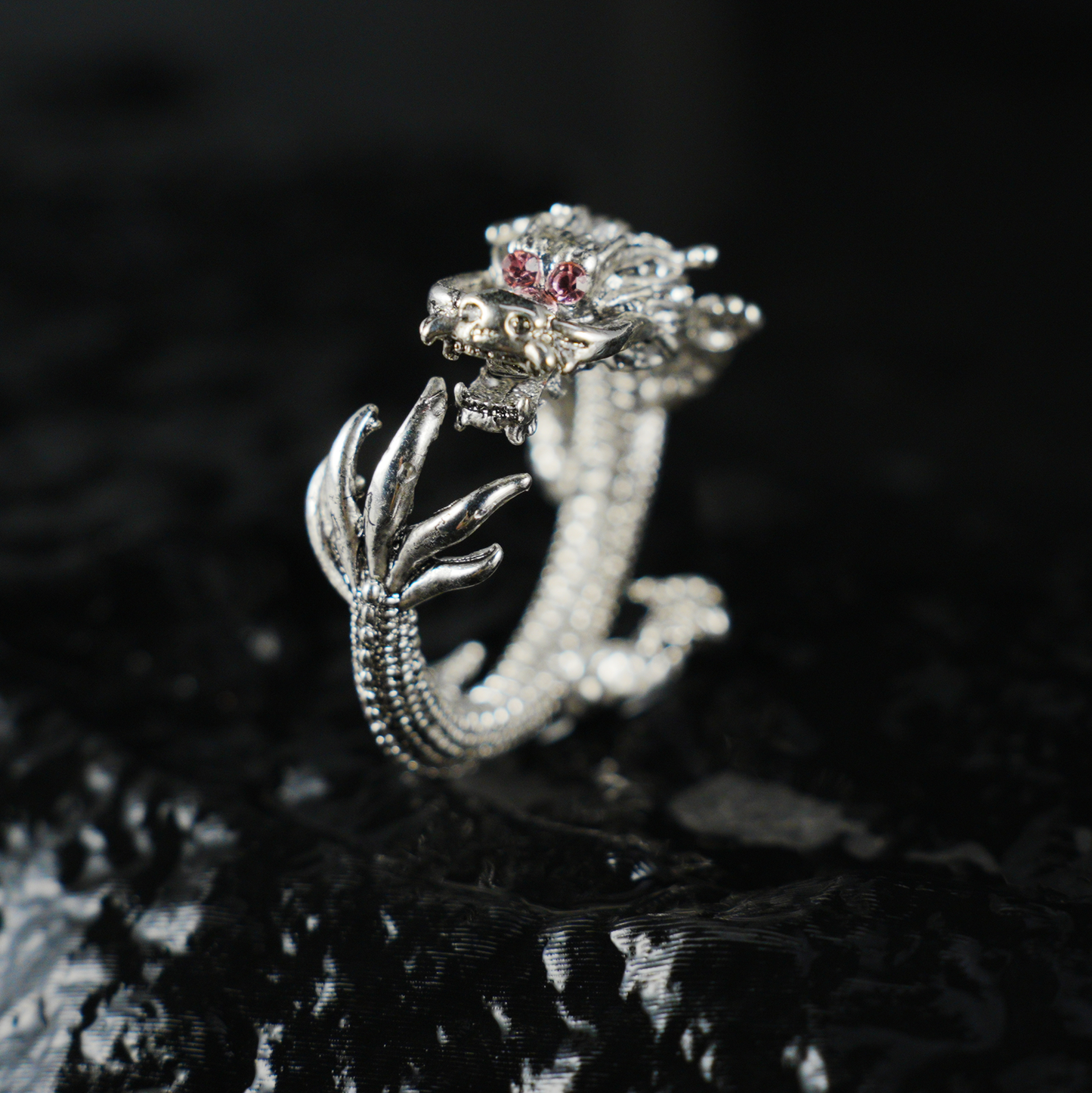Dragon Ring, Vintage Sculpted Dragon Jewelry, Totem Protection Amulet, Fantasy Gift for Her