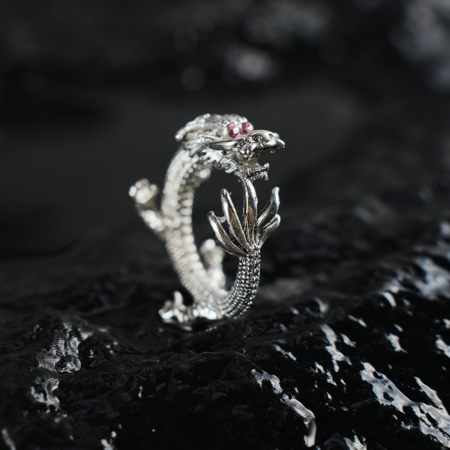 Dragon Ring, Vintage Sculpted Dragon Jewelry, Totem Protection Amulet, Fantasy Gift for Her