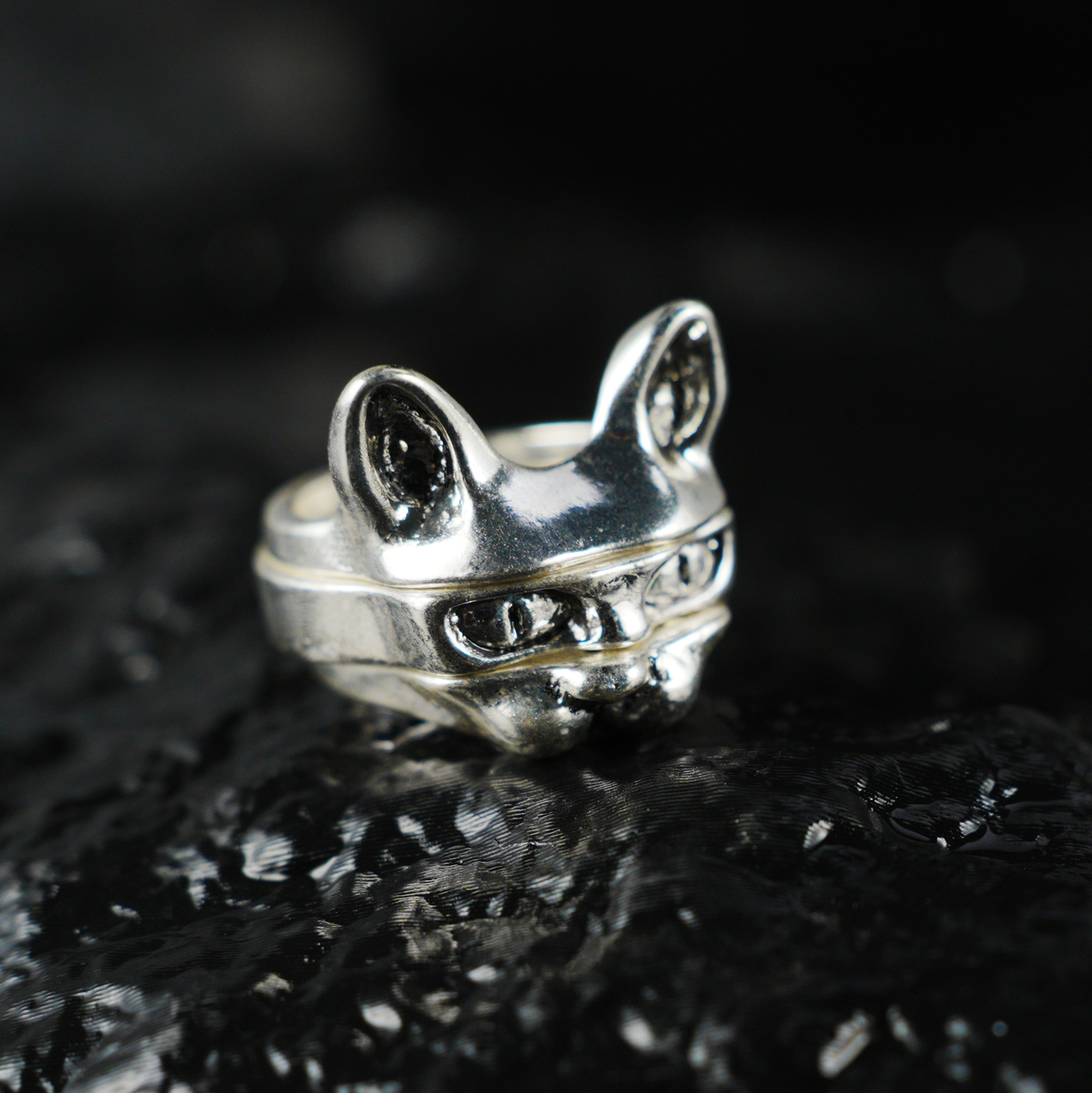 Cat Ring Set, 3 Stackable Cat Face Rings, Totem Animal Jewelry, Bold Gothic Style for Daily Wear & Statement Looks