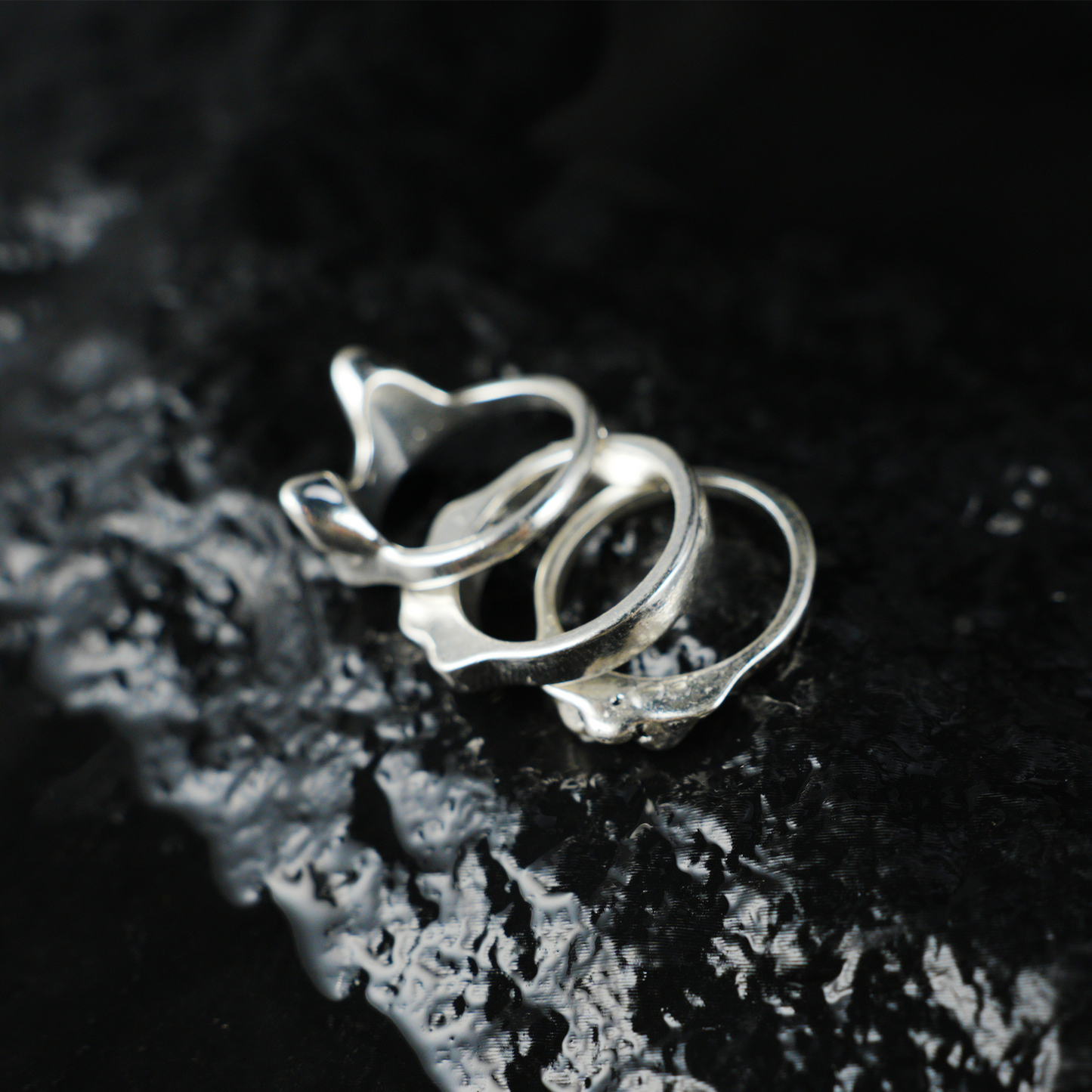 Cat Ring Set, 3 Stackable Cat Face Rings, Totem Animal Jewelry, Bold Gothic Style for Daily Wear & Statement Looks