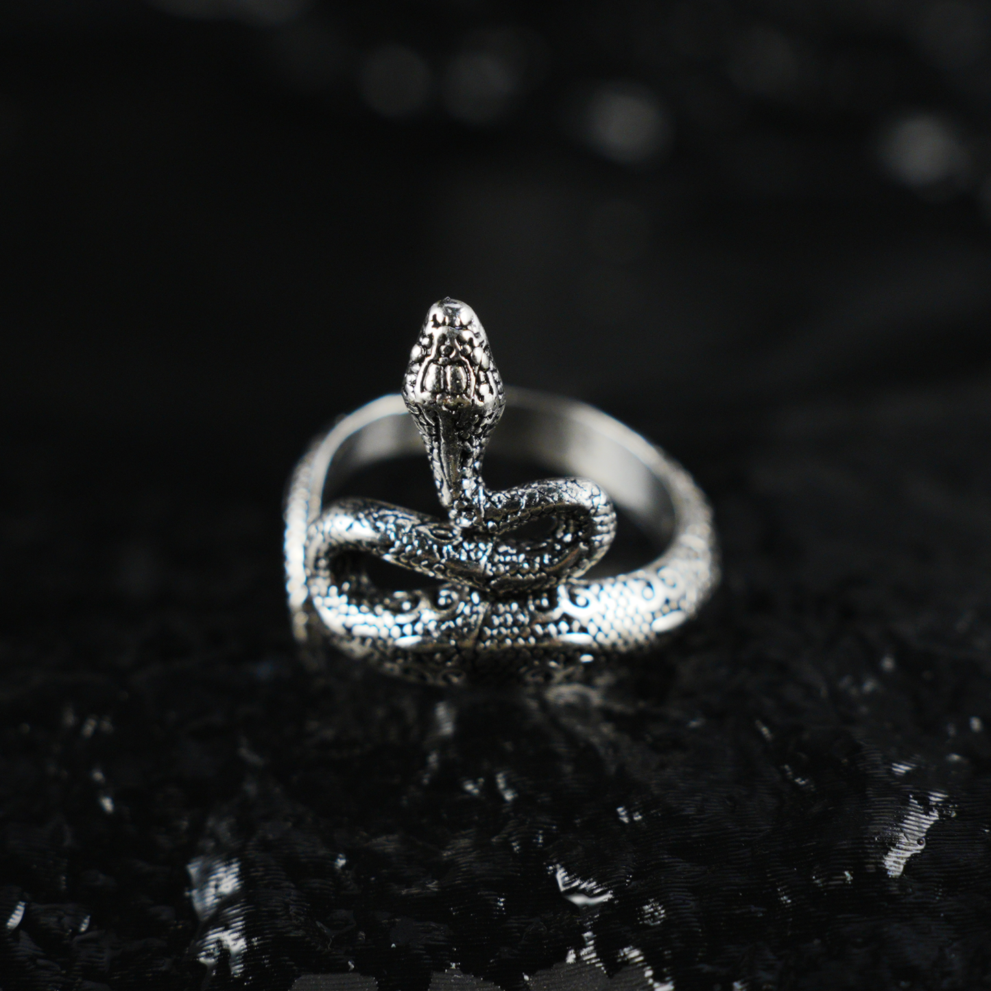 Coiled Snake Ring, Textured Reptile Pattern, Totem Style Open Band for Men & Women