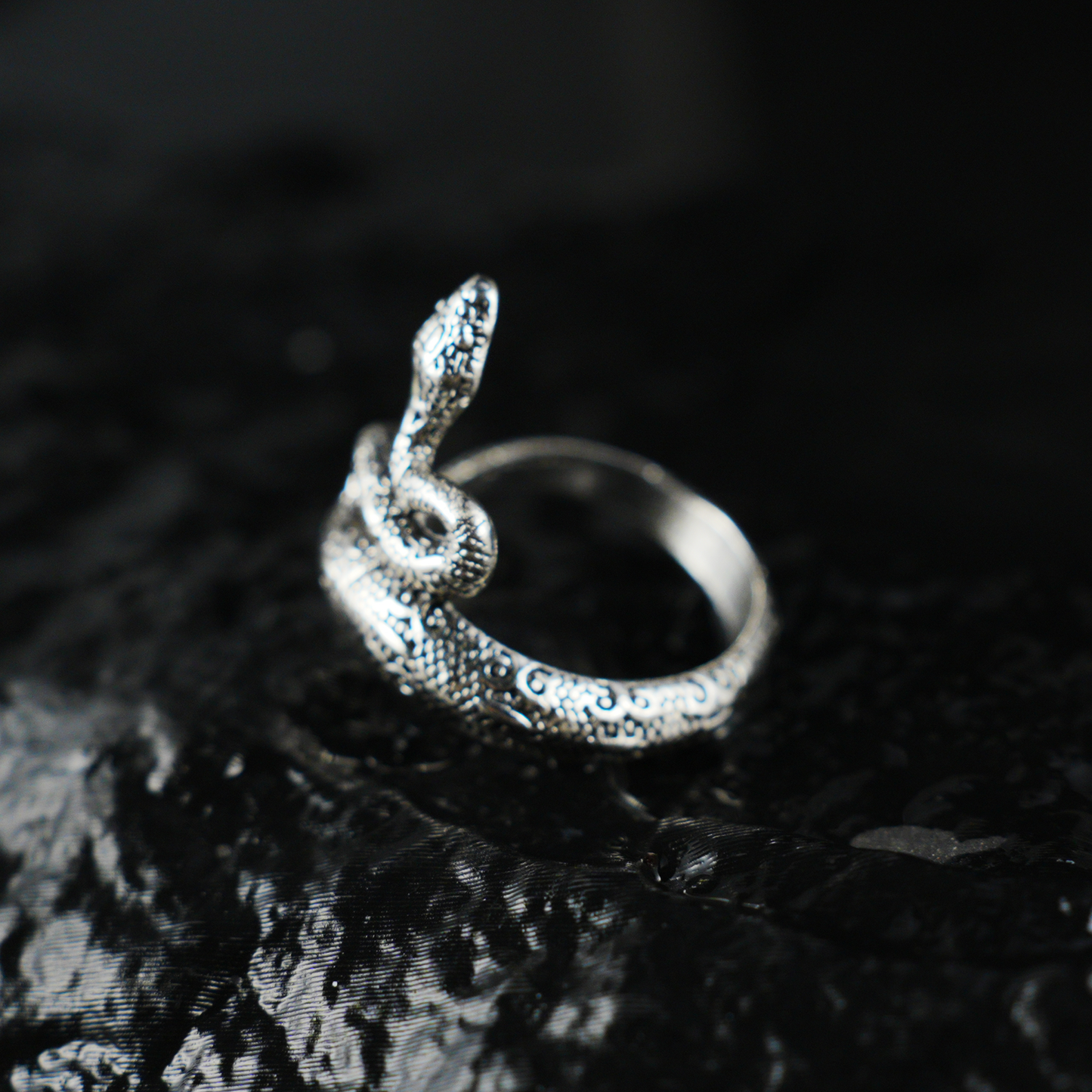 Coiled Snake Ring, Textured Reptile Pattern, Totem Style Open Band for Men & Women