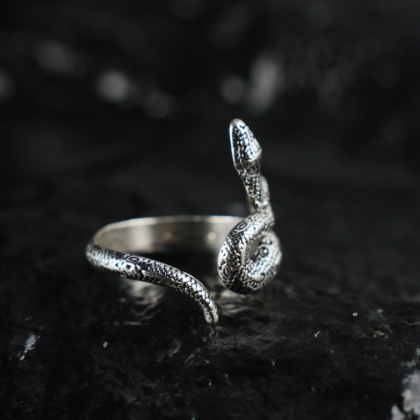 Coiled Snake Ring, Textured Reptile Pattern, Totem Style Open Band for Men & Women
