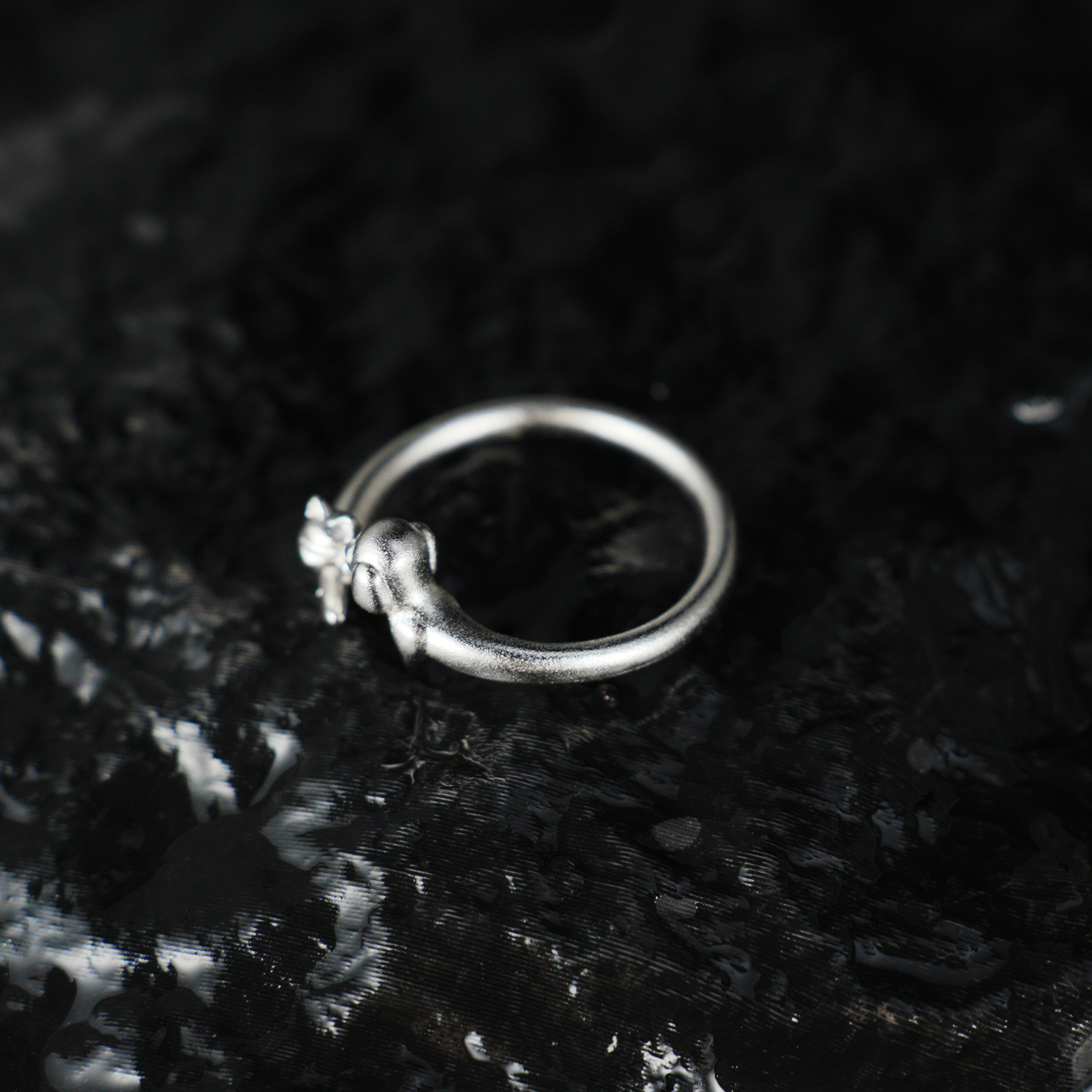 Kissing Cat & Dog Ring, Silver Minimalist Open Band, Cute Animal Couple Ring