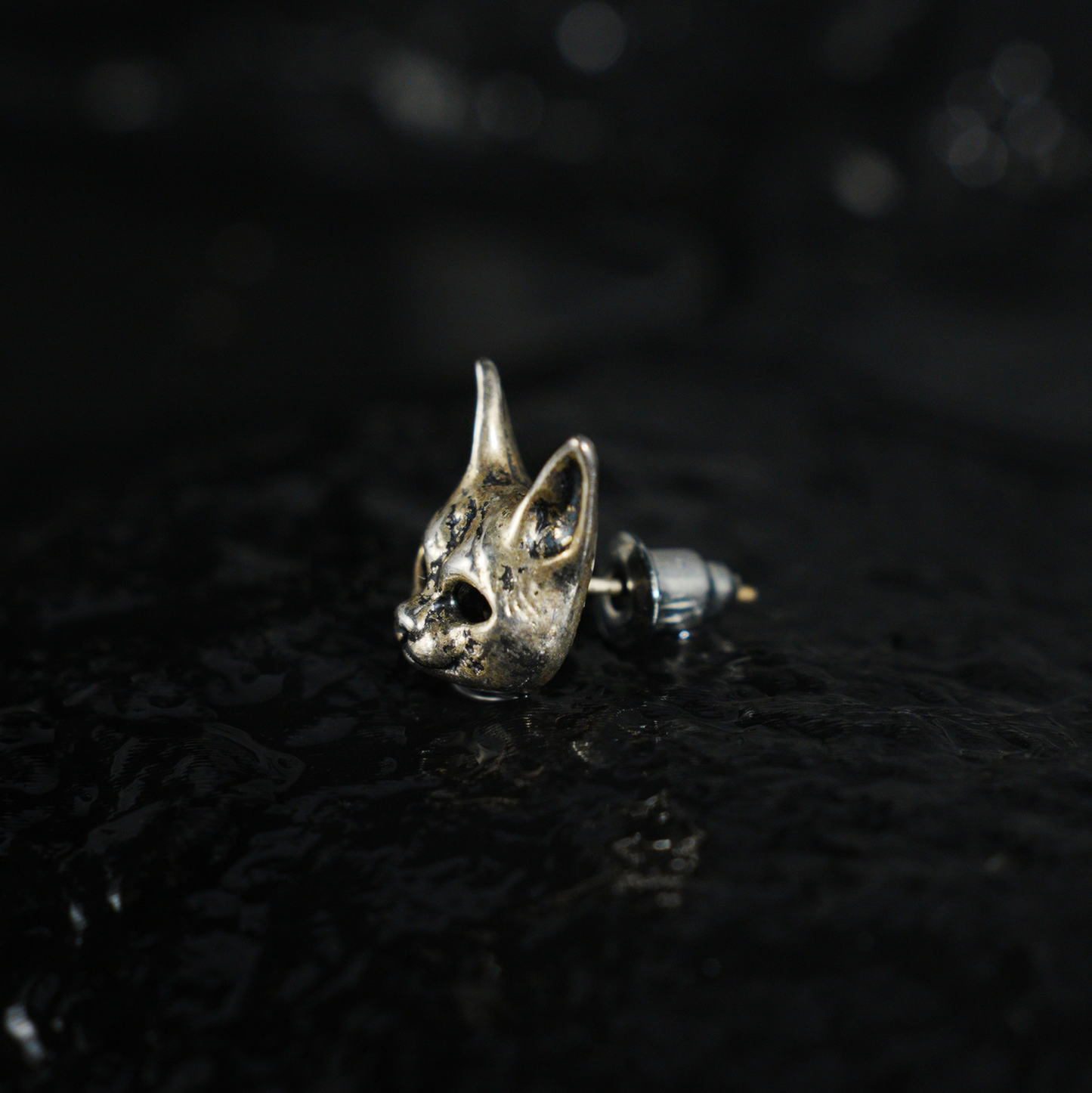 Gothic Cat Head Stud Earring, Mask Style Ear Stud, Vintage Dark Fashion for One Ear